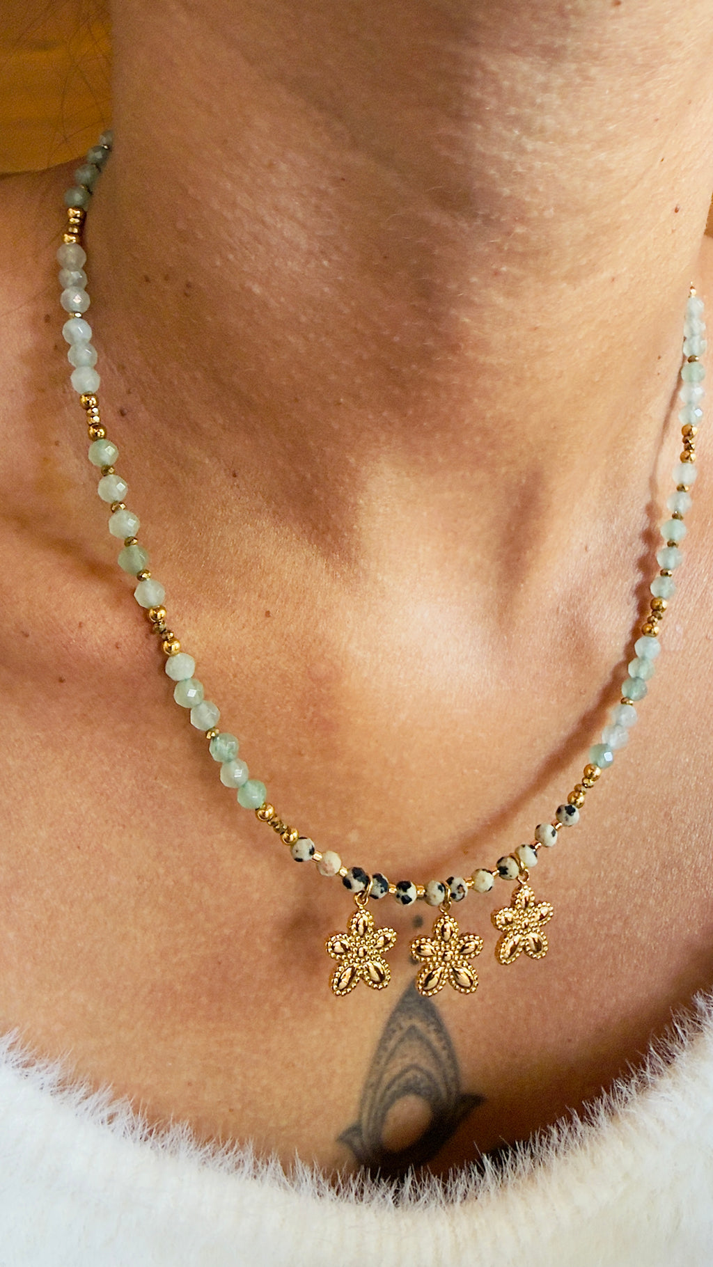 Le collier Elena - Aventurine et jaspe dalmatien