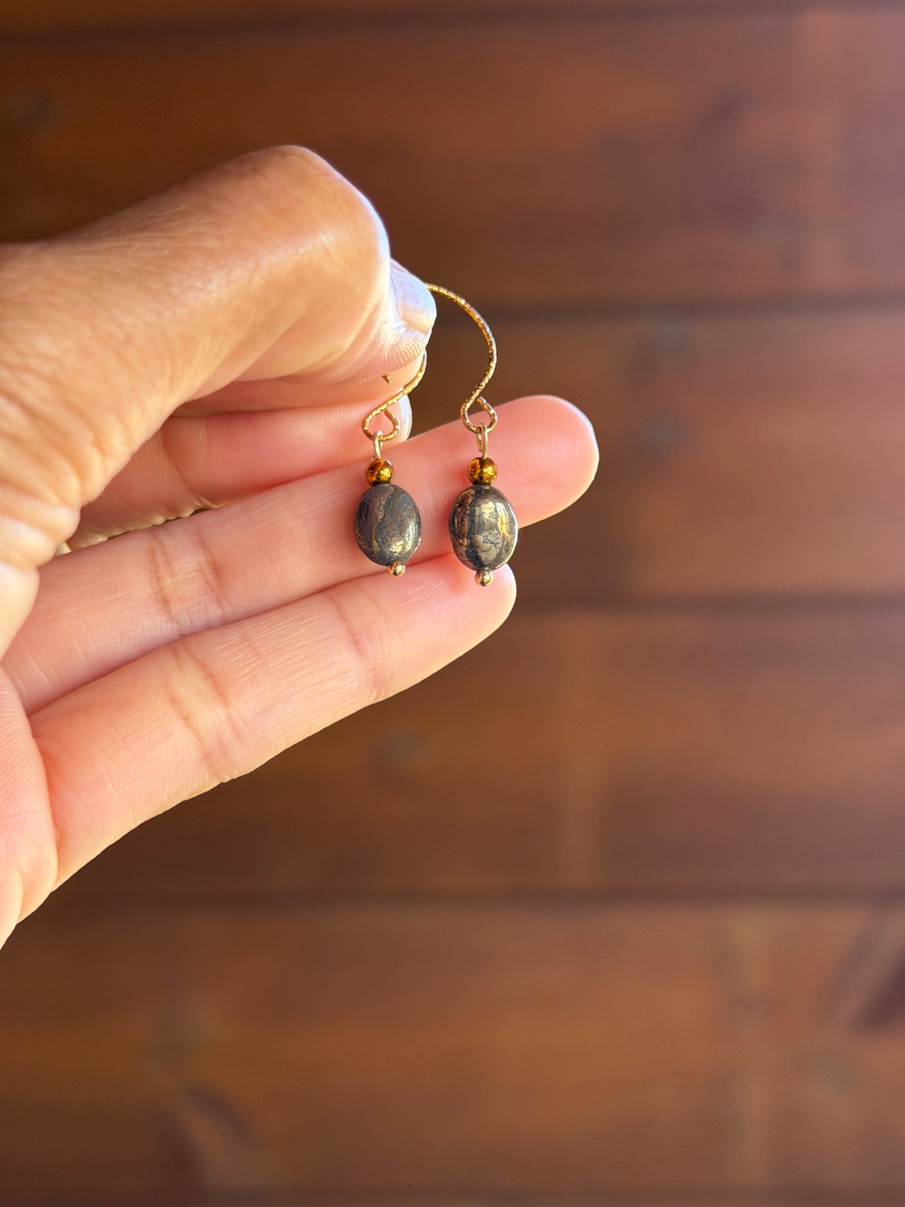 Boucles d’oreilles Pyrite & Hématite Dorée