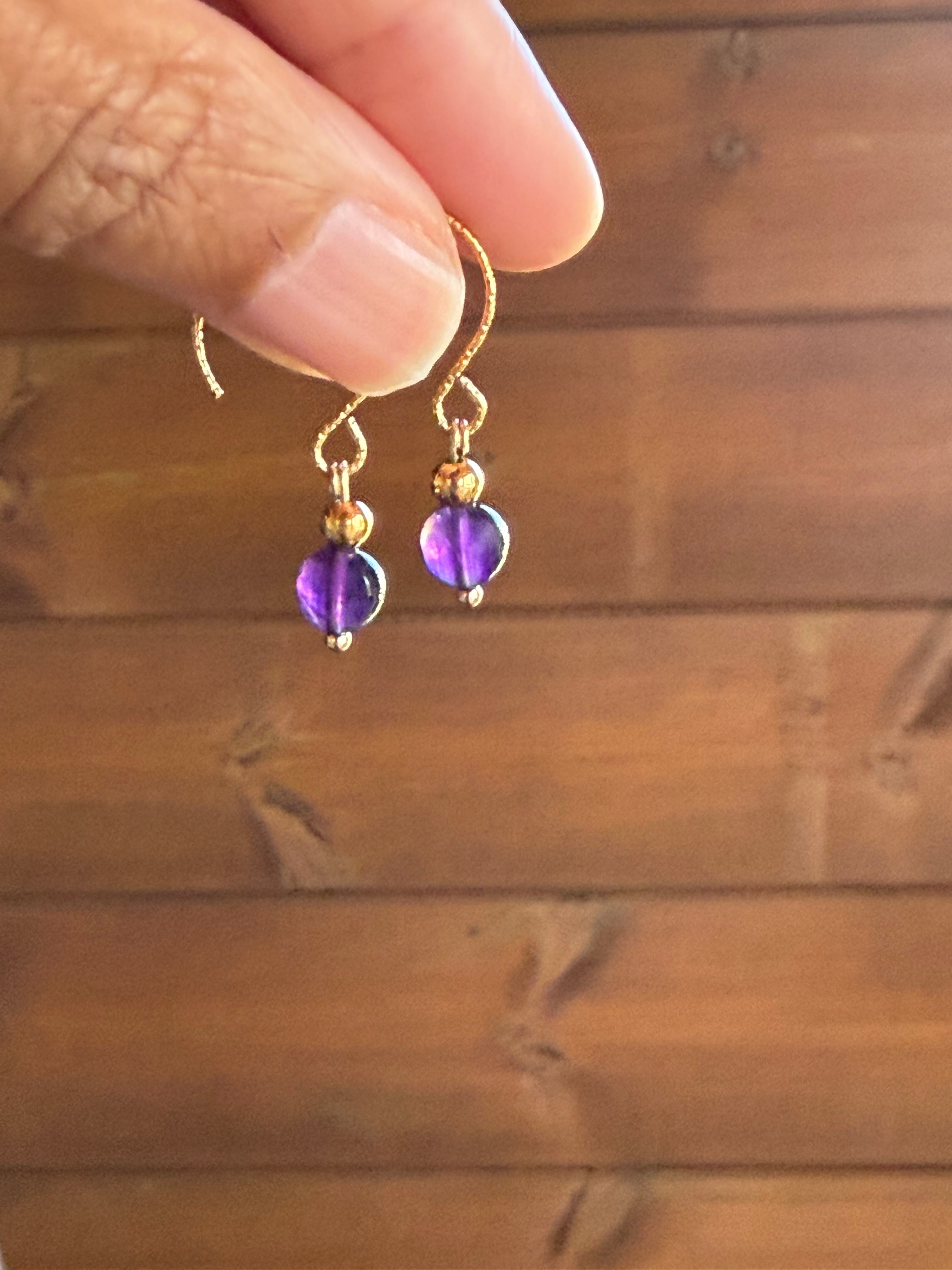 Boucles d’oreilles Améthyste & Hématite Dorée