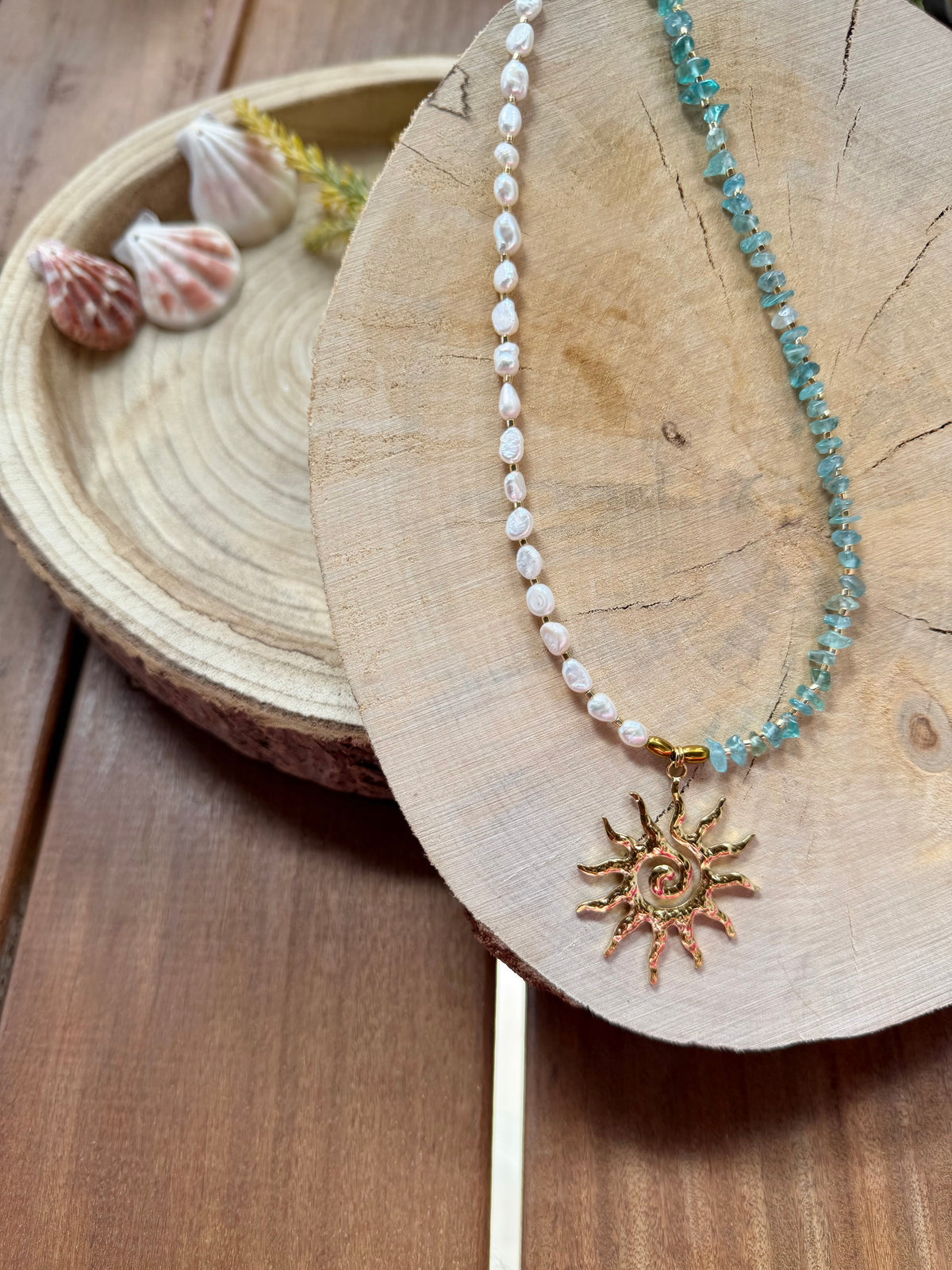 Collier Apatite Bleue & Perles d’Eau Douce – Soleil