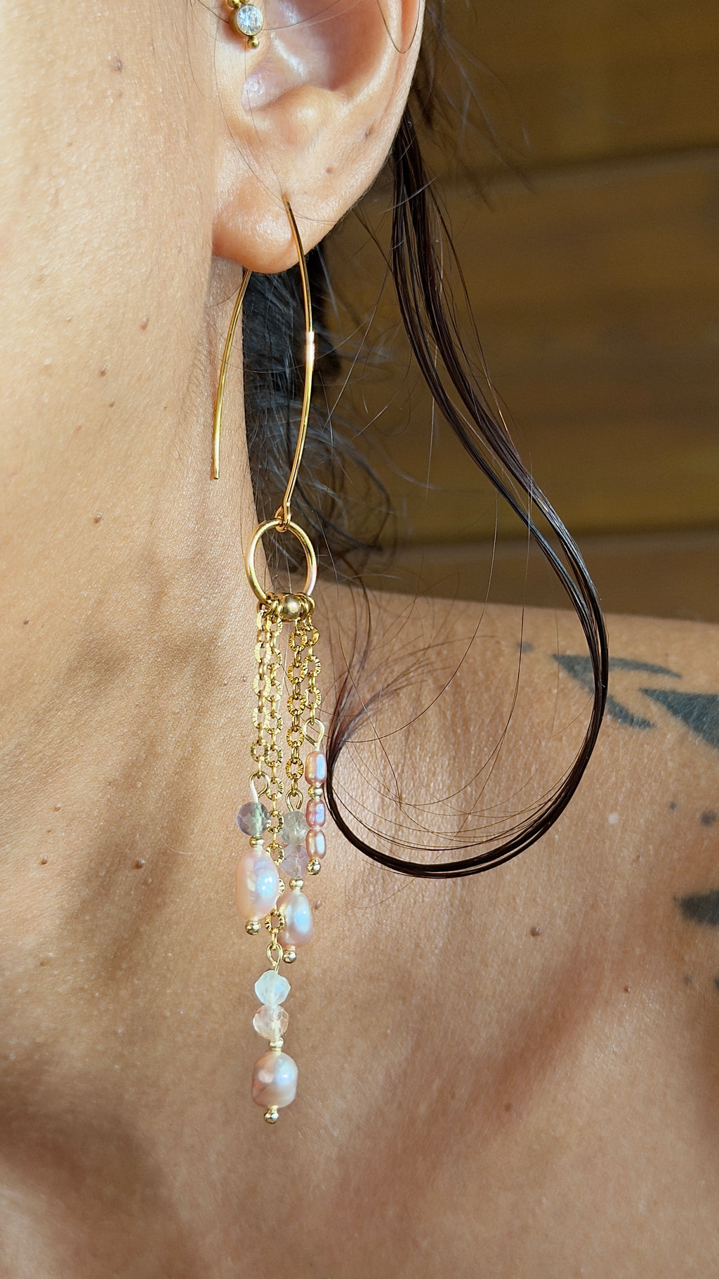 Boucles d’oreilles Liora – Fluorite et perles d’eau douce