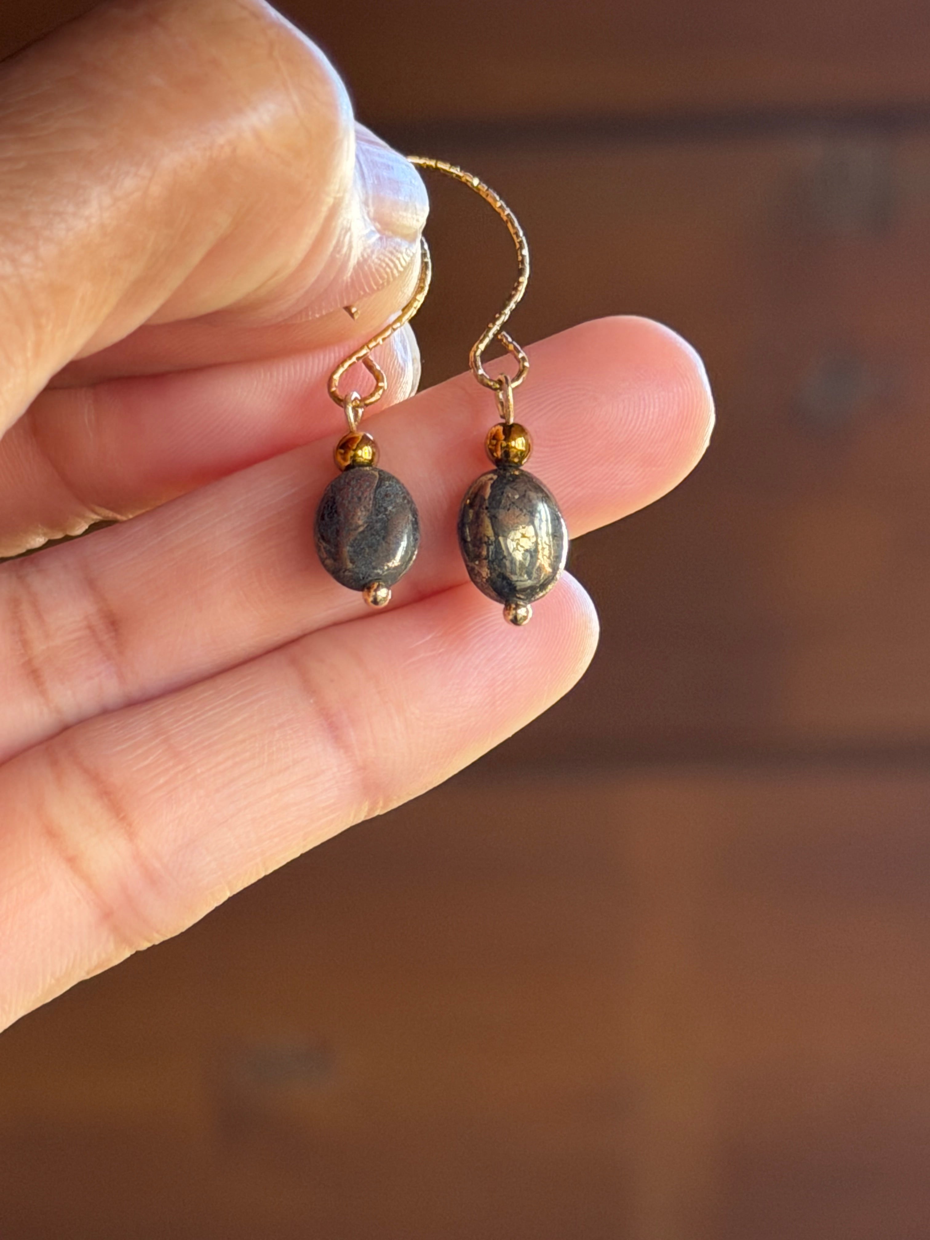 Boucles d’oreilles Pyrite & Hématite Dorée
