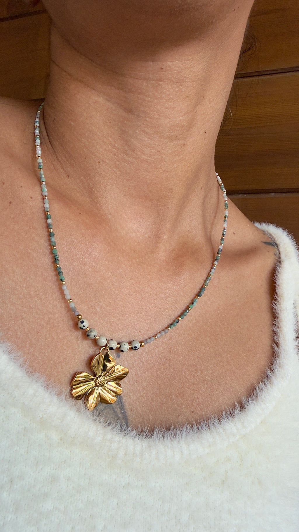 Collier Ornella - Émeraude et jaspe dalmatien