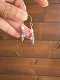 Boucles d’oreilles Tourmaline Fleur de Prunier, Hématite Dorée & Perle d’Eau Douce