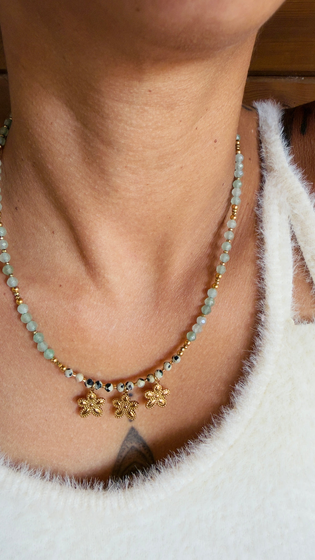 Le collier Elena - Aventurine et jaspe dalmatien