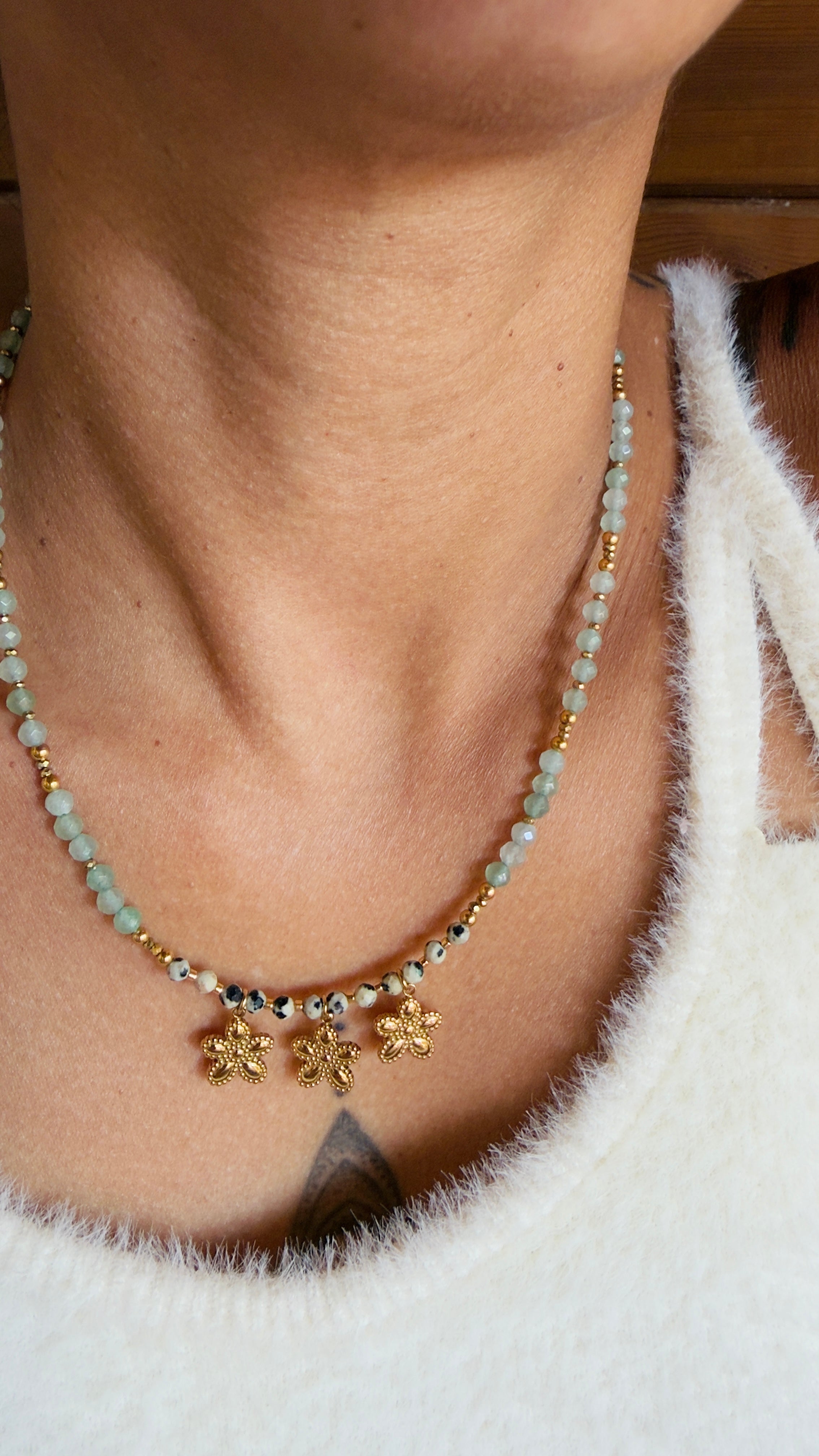 Le collier Elena - Aventurine et jaspe dalmatien