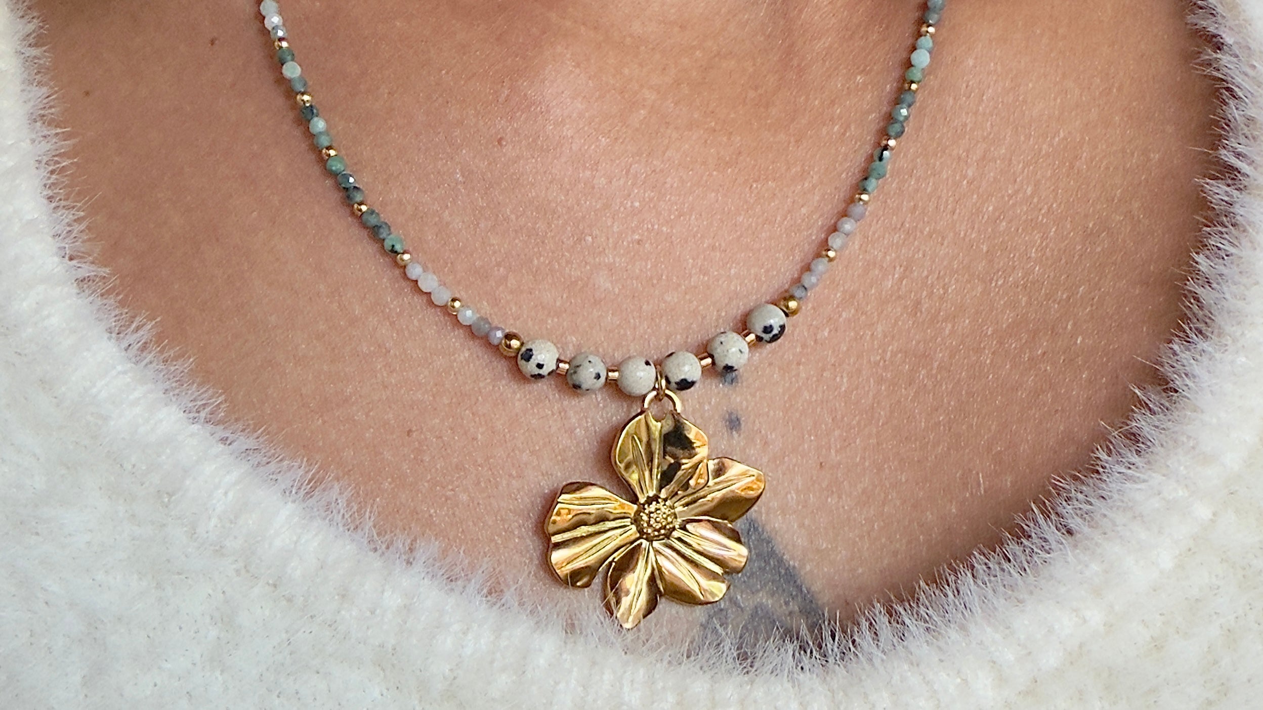 Collier Ornella - Émeraude et jaspe dalmatien