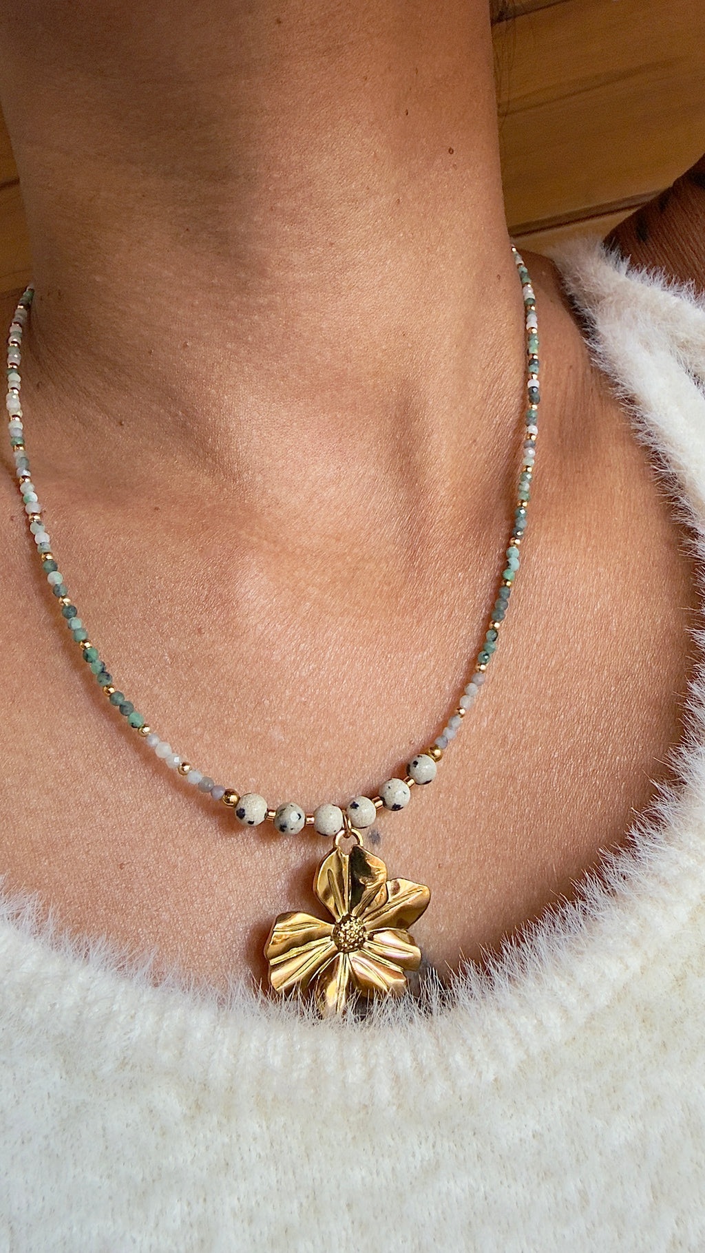 Collier Ornella - Émeraude et jaspe dalmatien