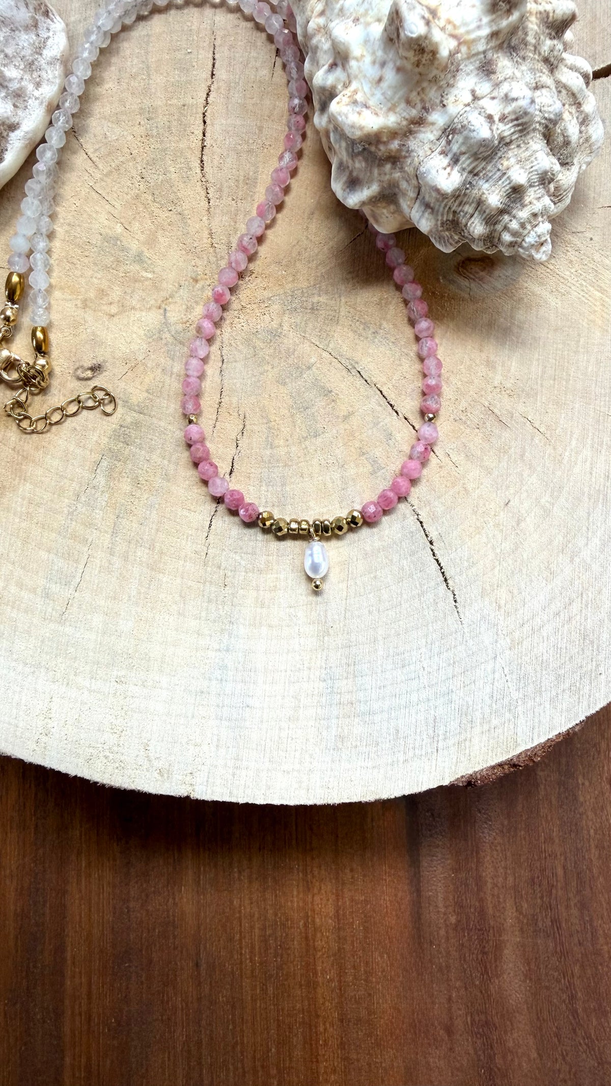 Collier Rhodonite & Perle d’eau douce