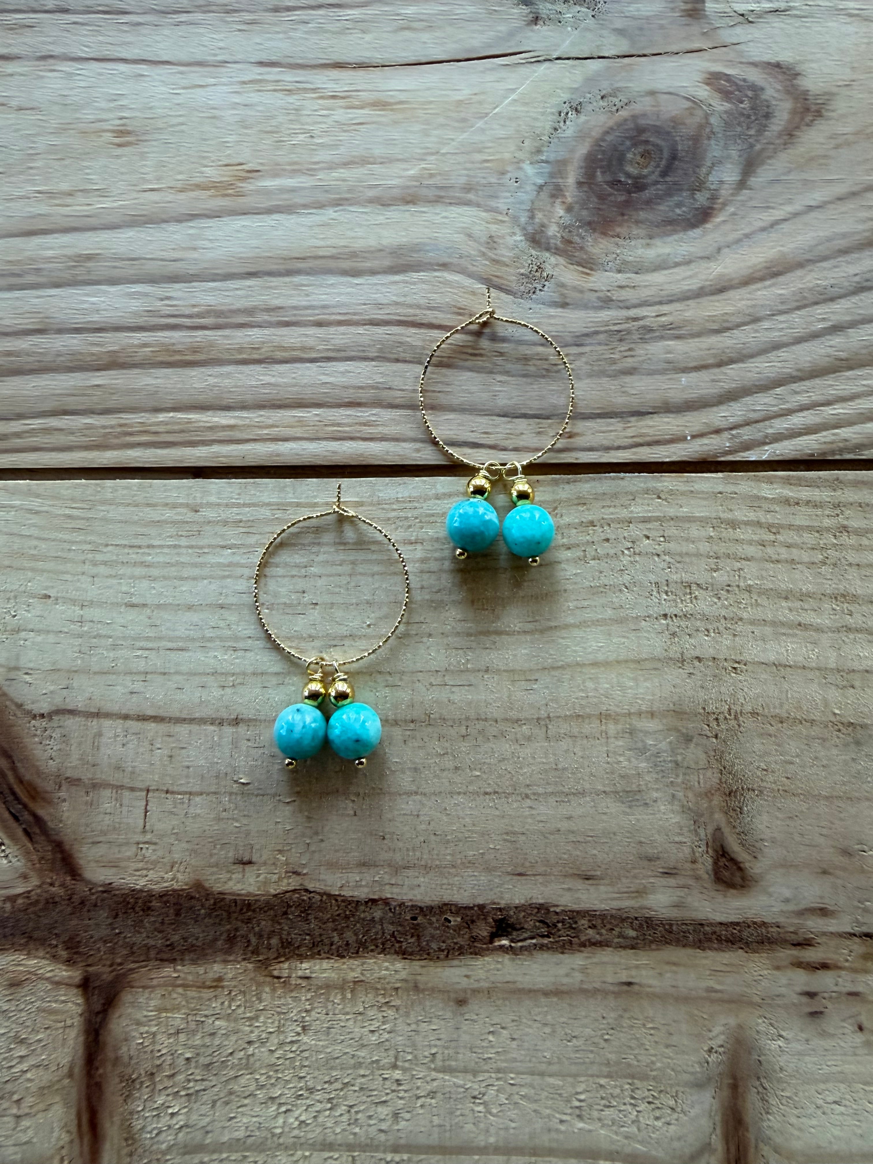 Boucles d’oreilles Amazonite & Hématite Dorée