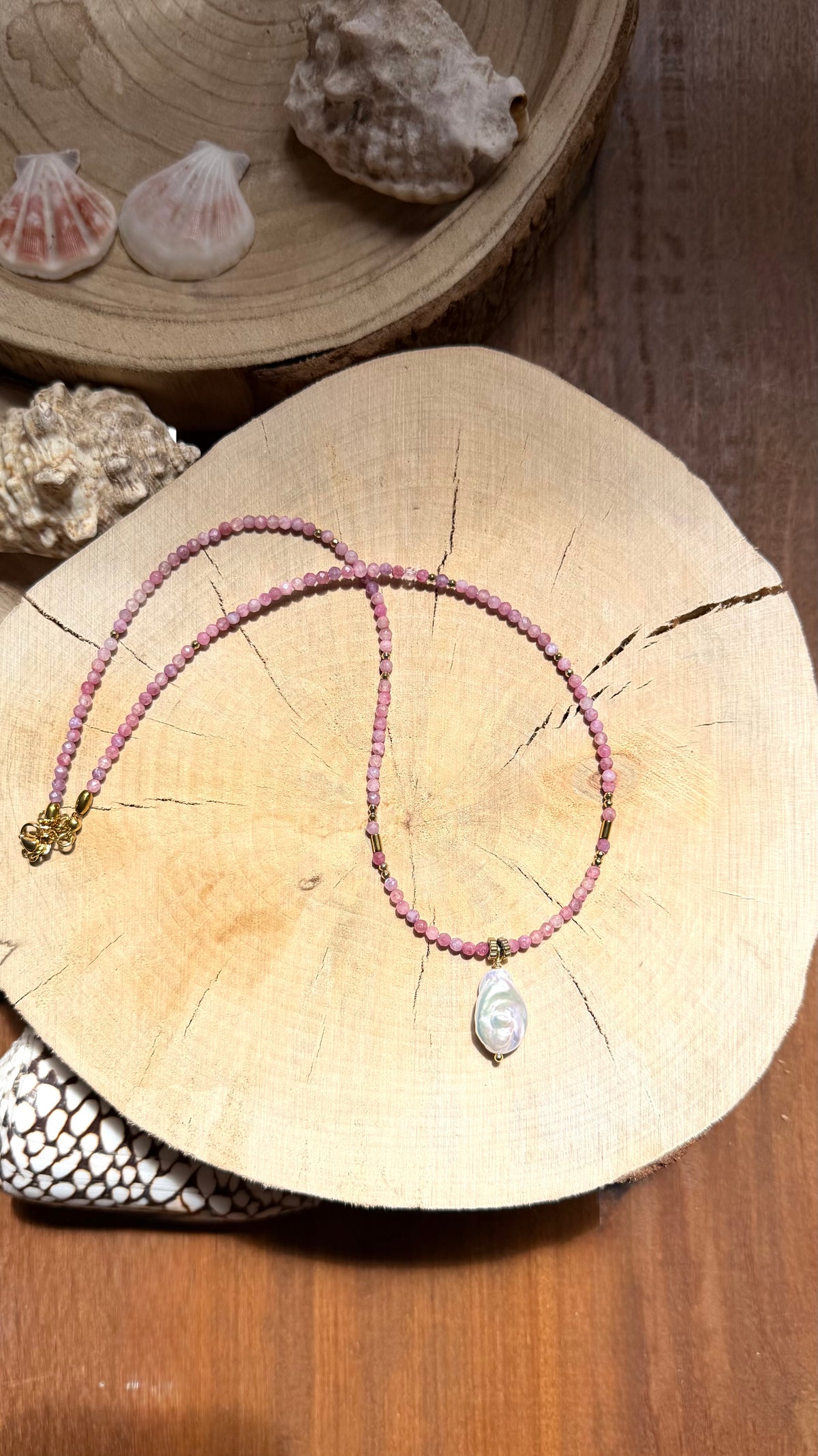 Collier Tourmaline rose & Perle d’eau douce baroque