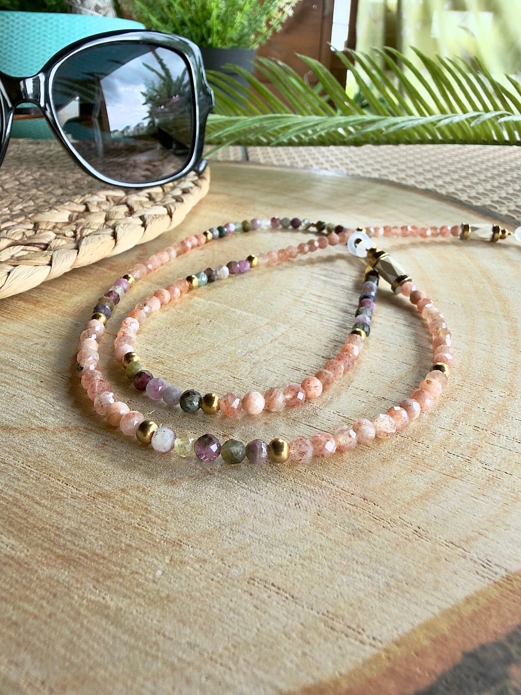 Chaîne de lunette Cléo - Pierre du soleil et tourmaline multicolore