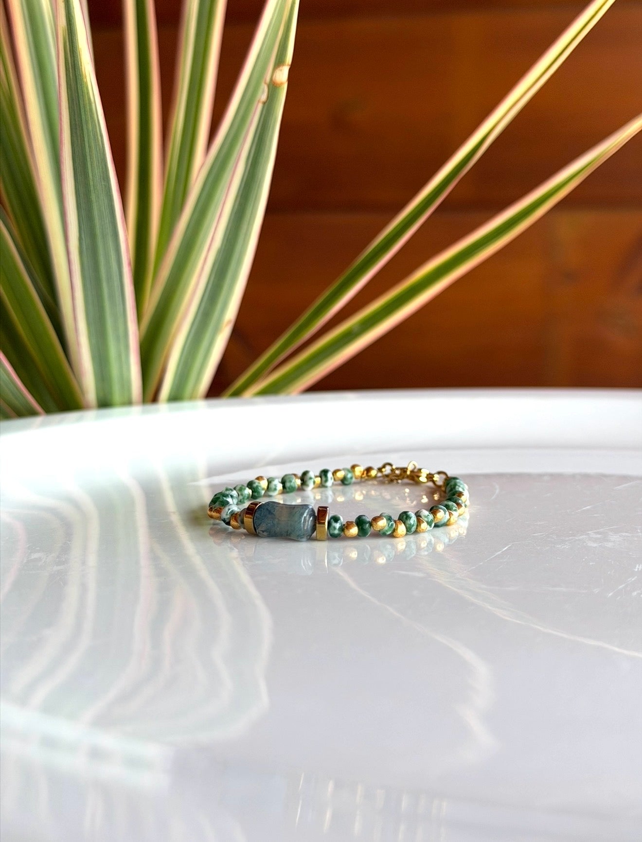 Bracelet Jaspe vert et agate mousse