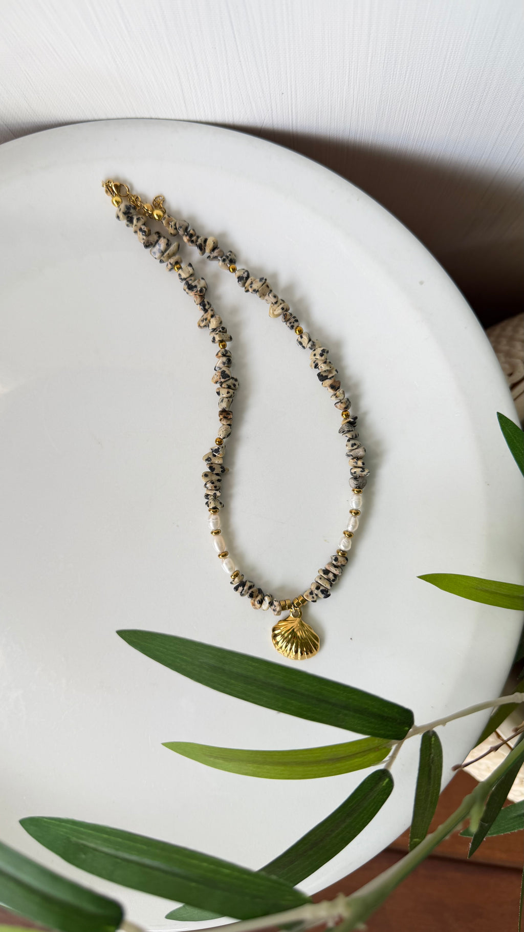 Collier Jaspe Dalmatien & Perles d’Eau Douce
