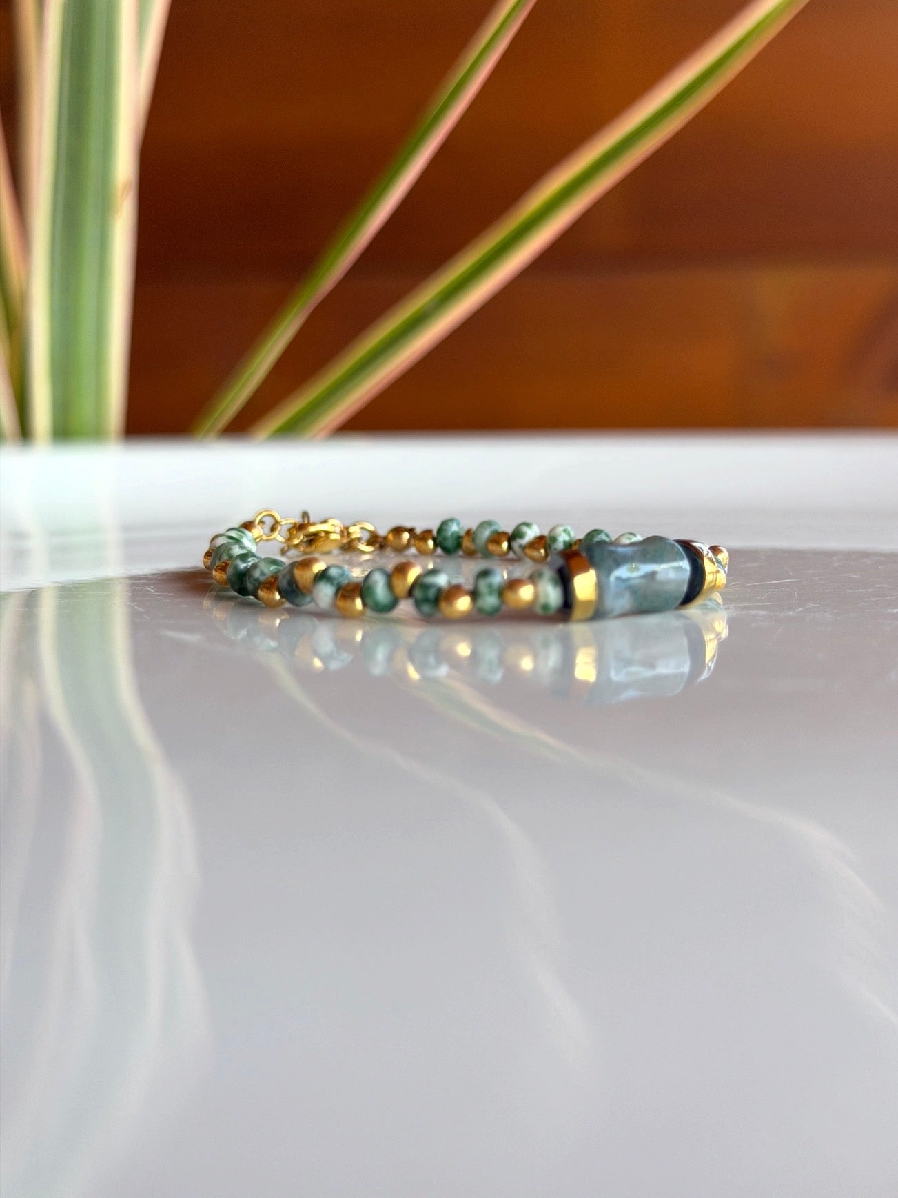 Bracelet Jaspe vert et agate mousse