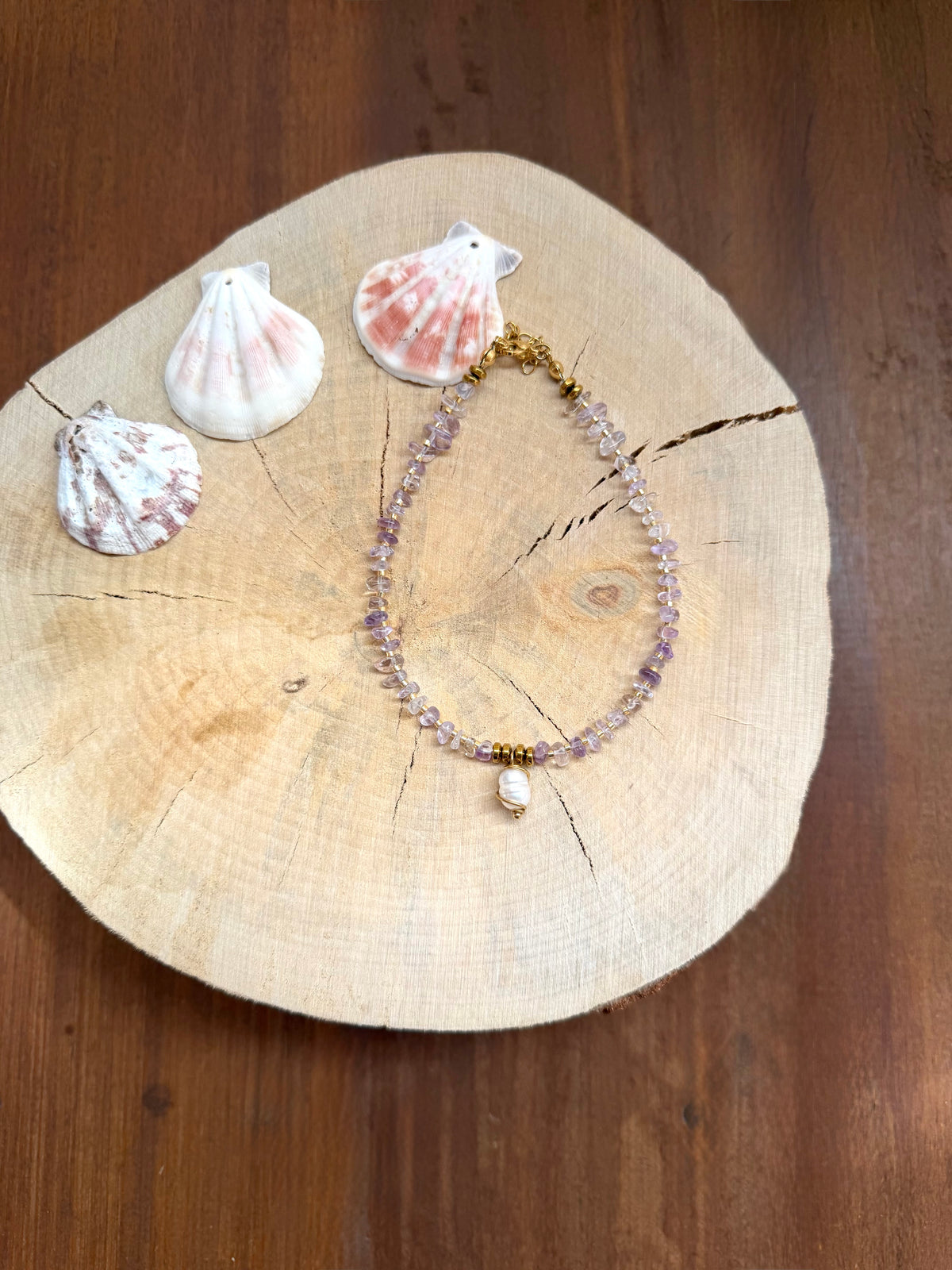 Chaîne de Cheville Améthyste & Perles d’Eau Douce