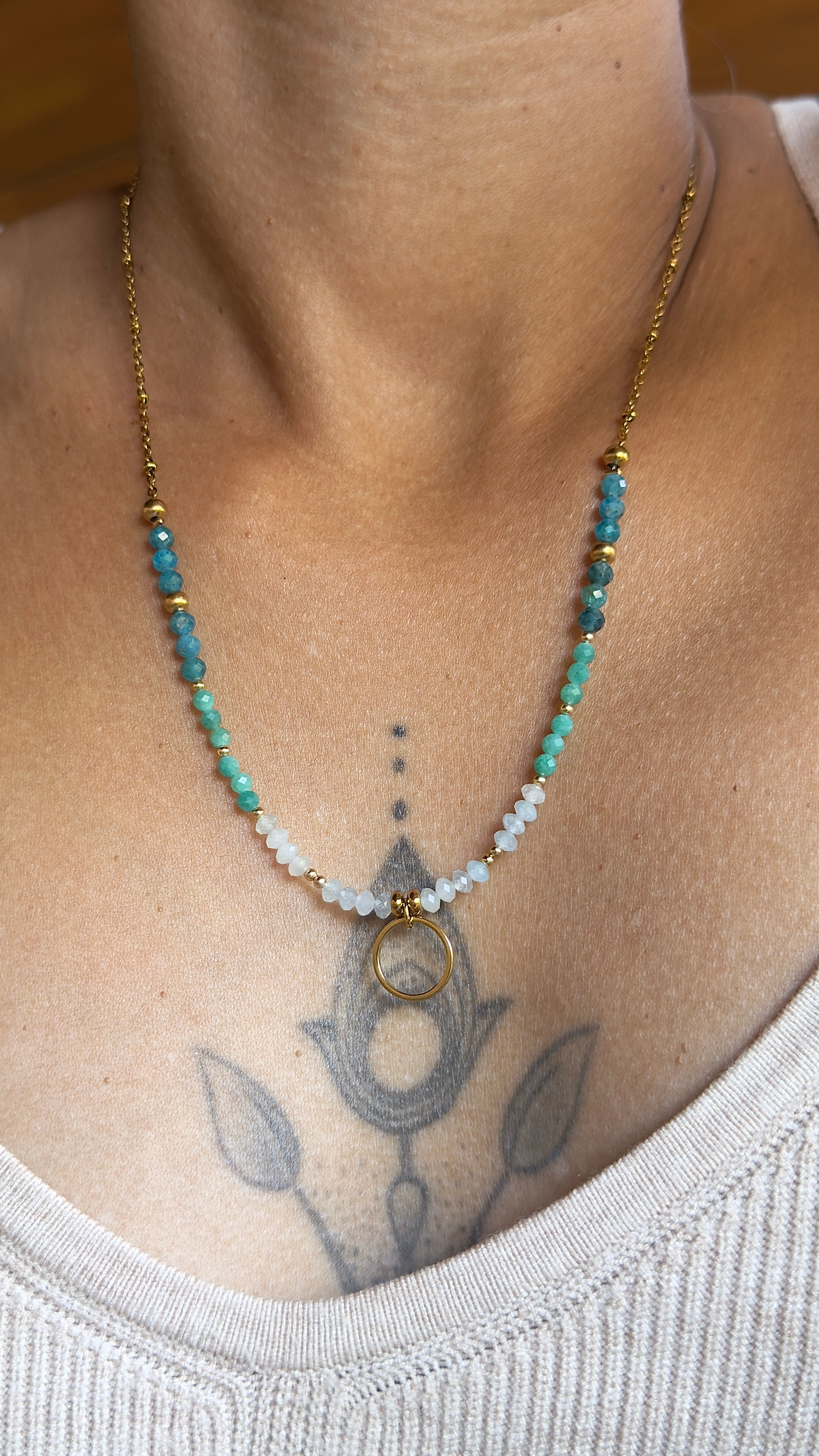 Collier Lyra – Apatite bleue, amazonite et aigue-marine