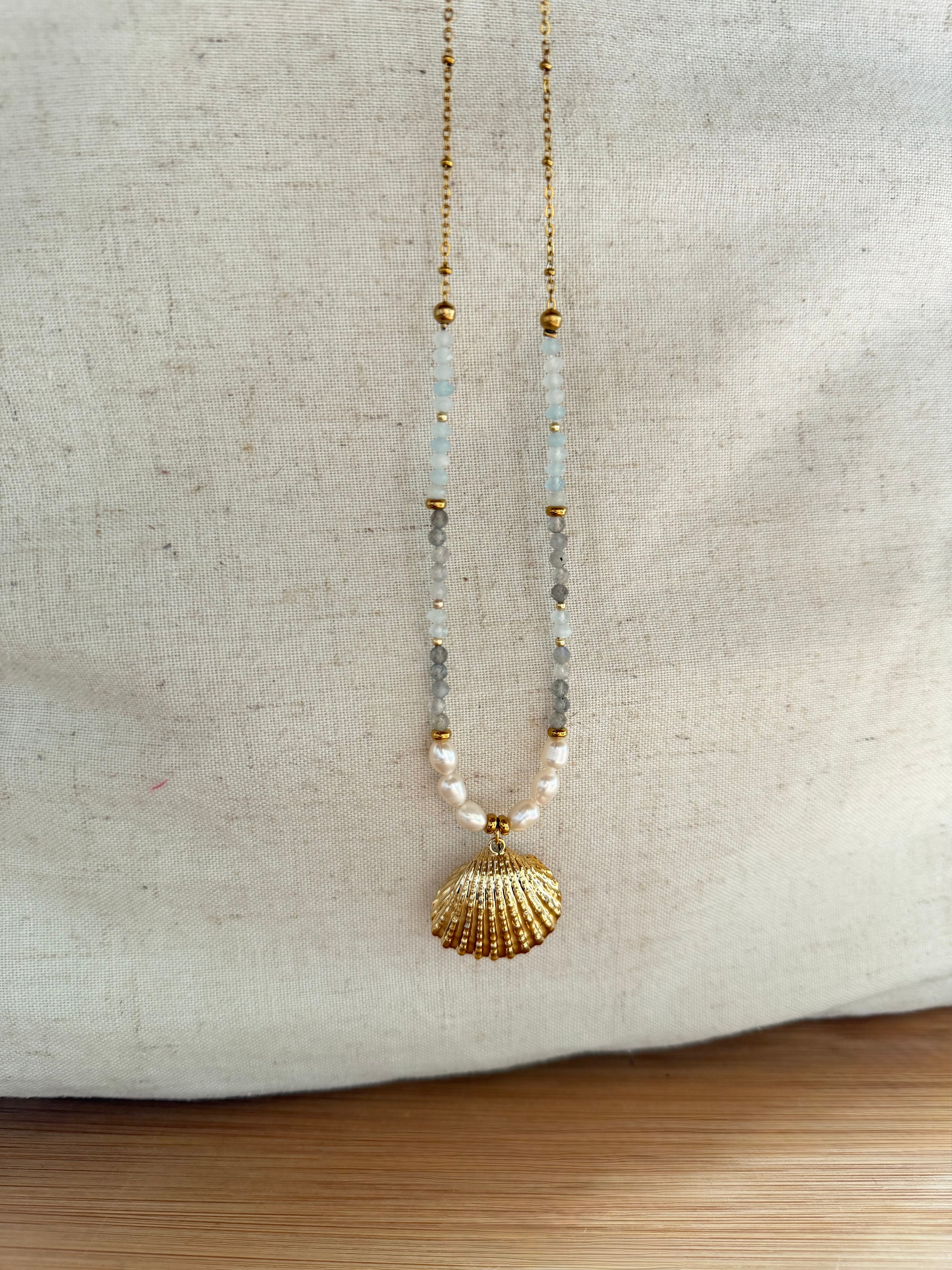 ✨ Collier Azura – Perles d’Eau Douce, Labradorite & Aigue-Marine