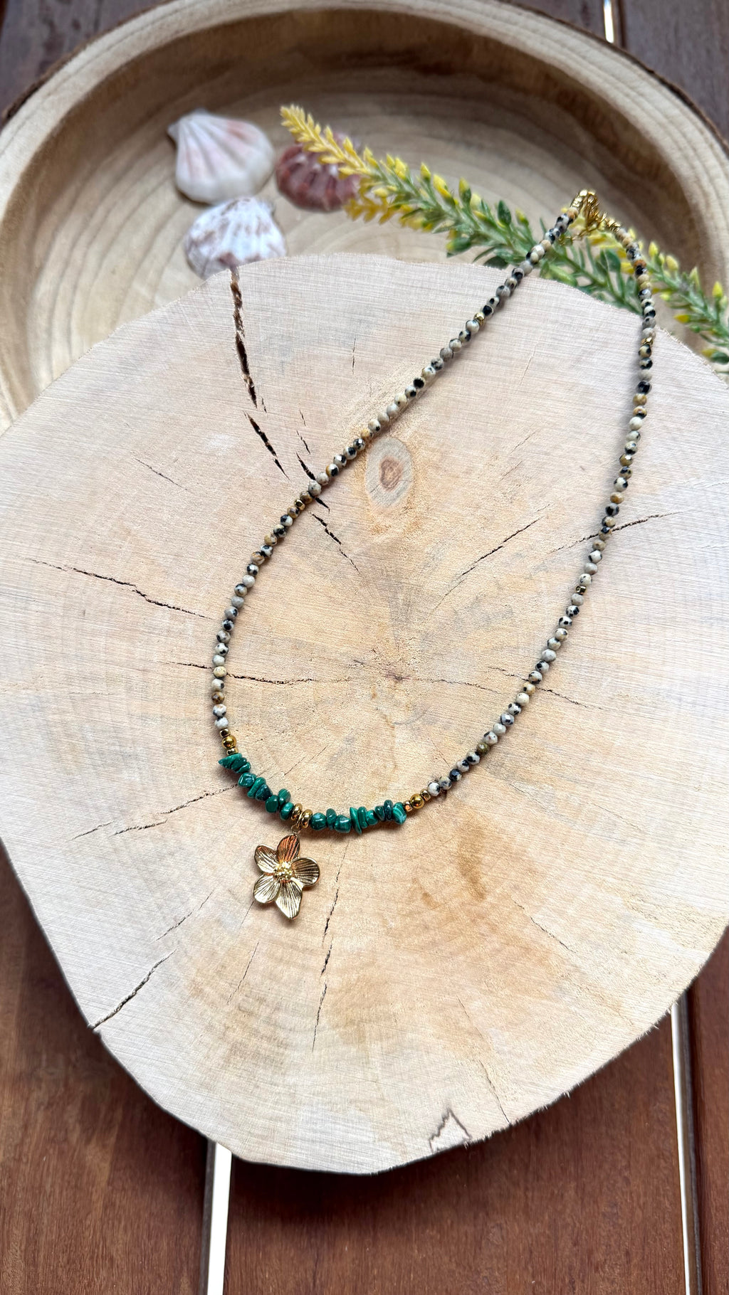 Collier Malachite & Jaspe Dalmatien – Mini Fleur