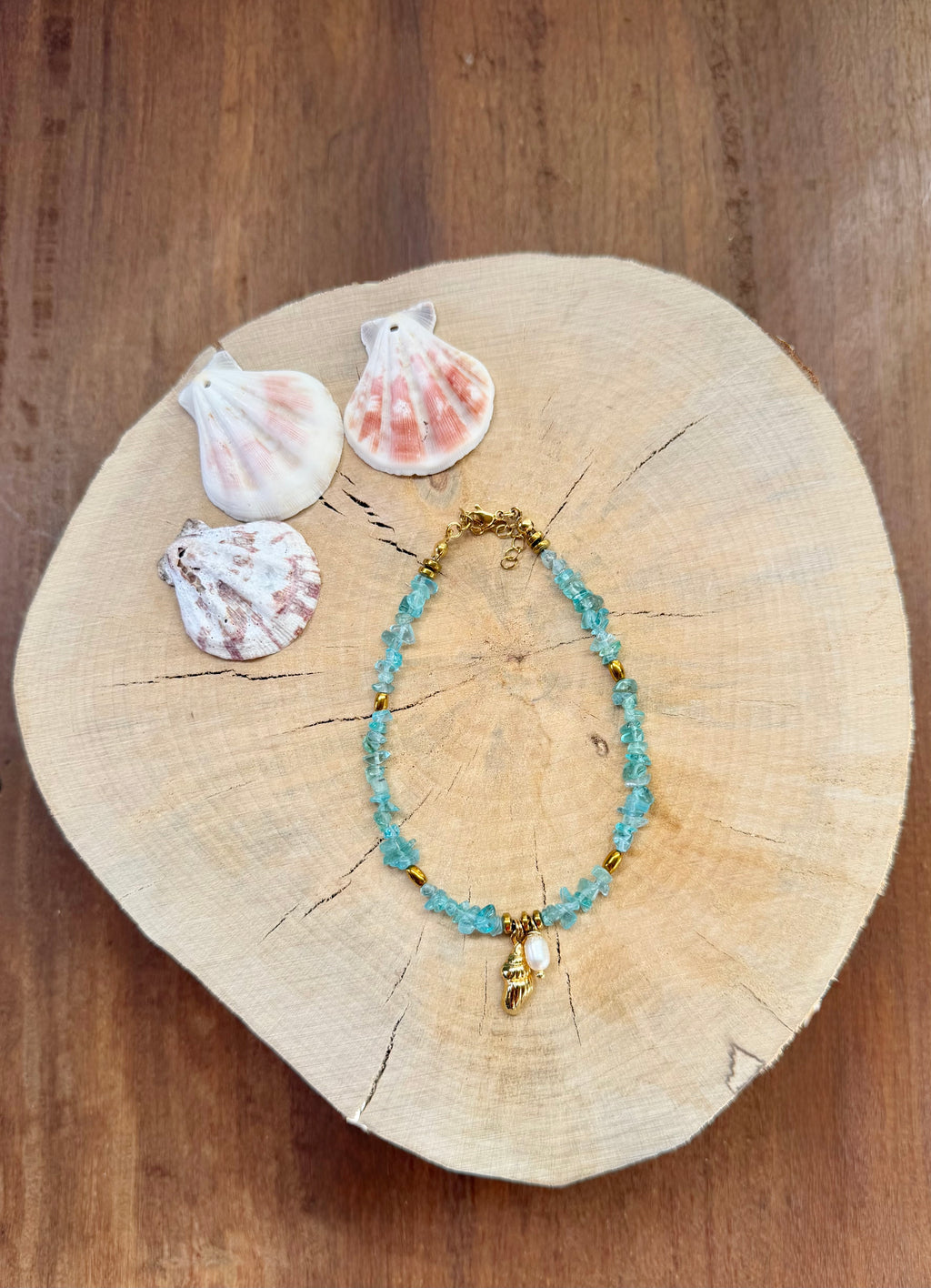 Chaîne de Cheville Apatite Bleue & Perles d’Eau Douce