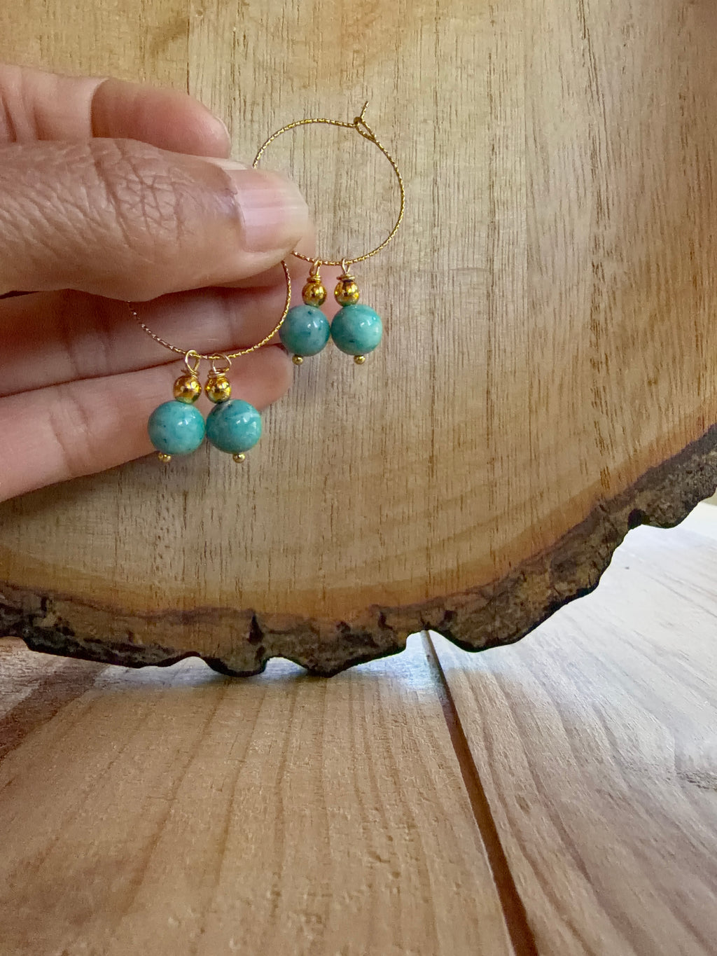 Boucles d’oreilles Amazonite & Hématite Dorée