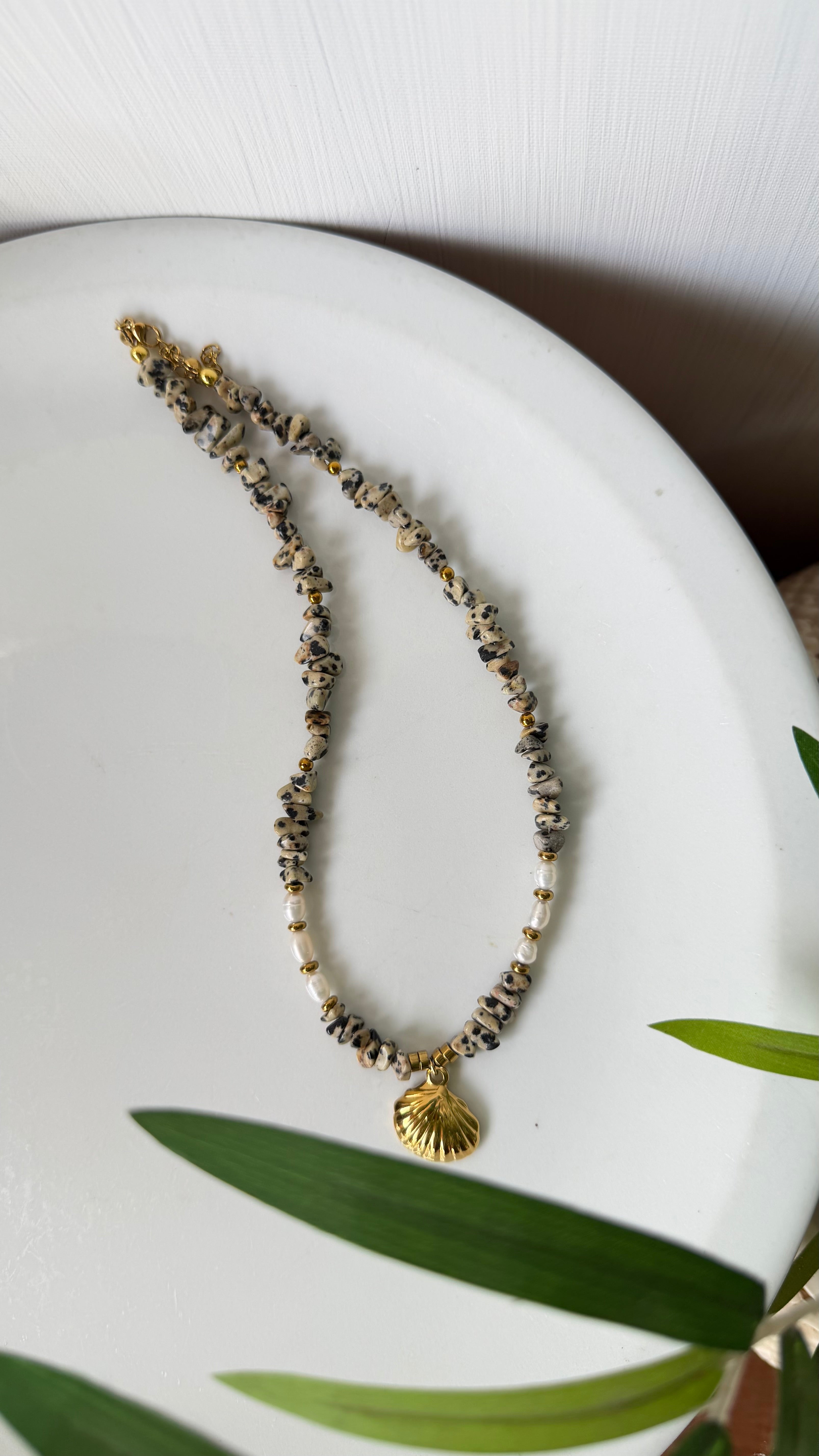 Collier Jaspe Dalmatien & Perles d’Eau Douce