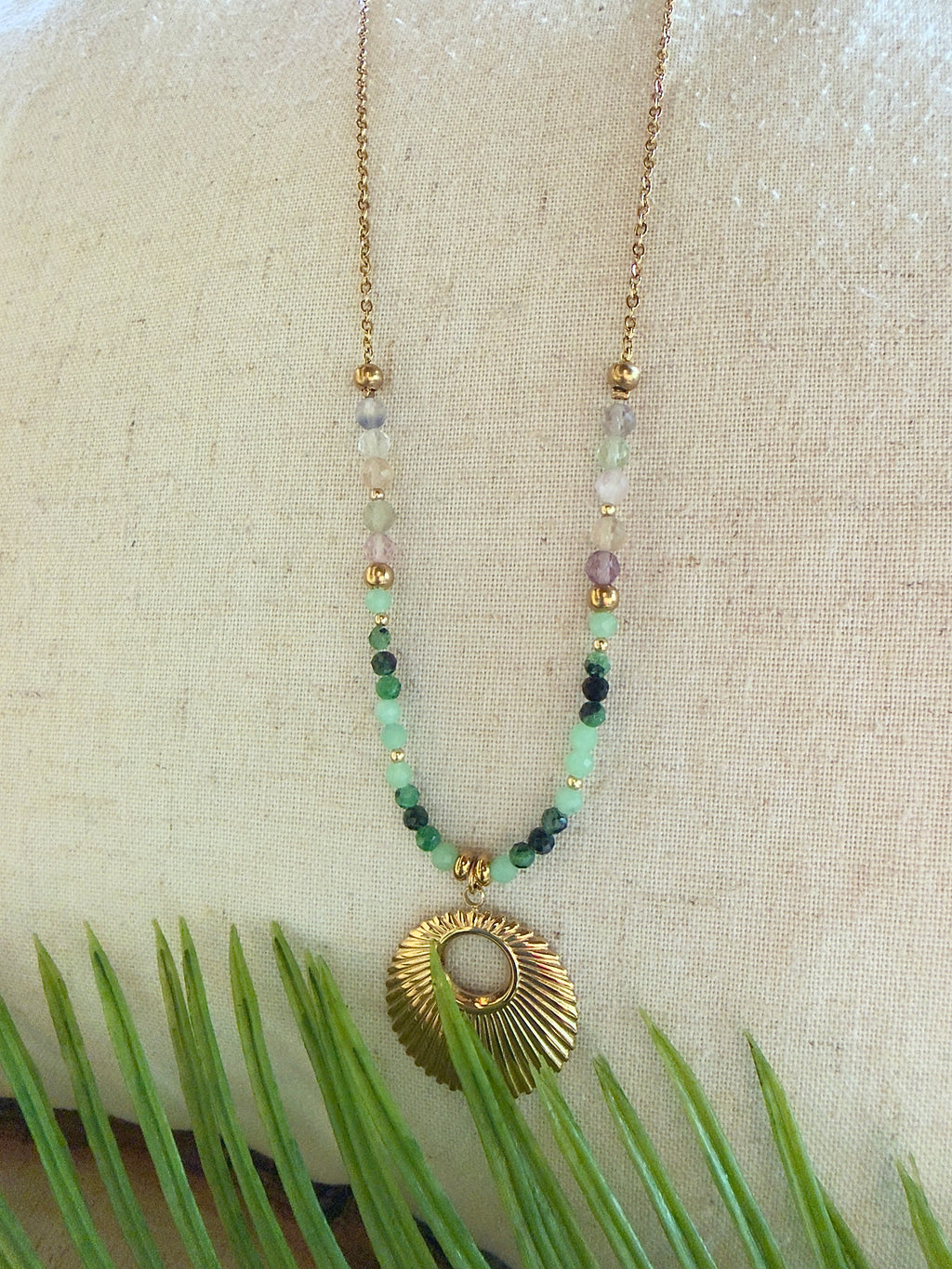 Collier Luma – Zoïsite, jade et fluorine
