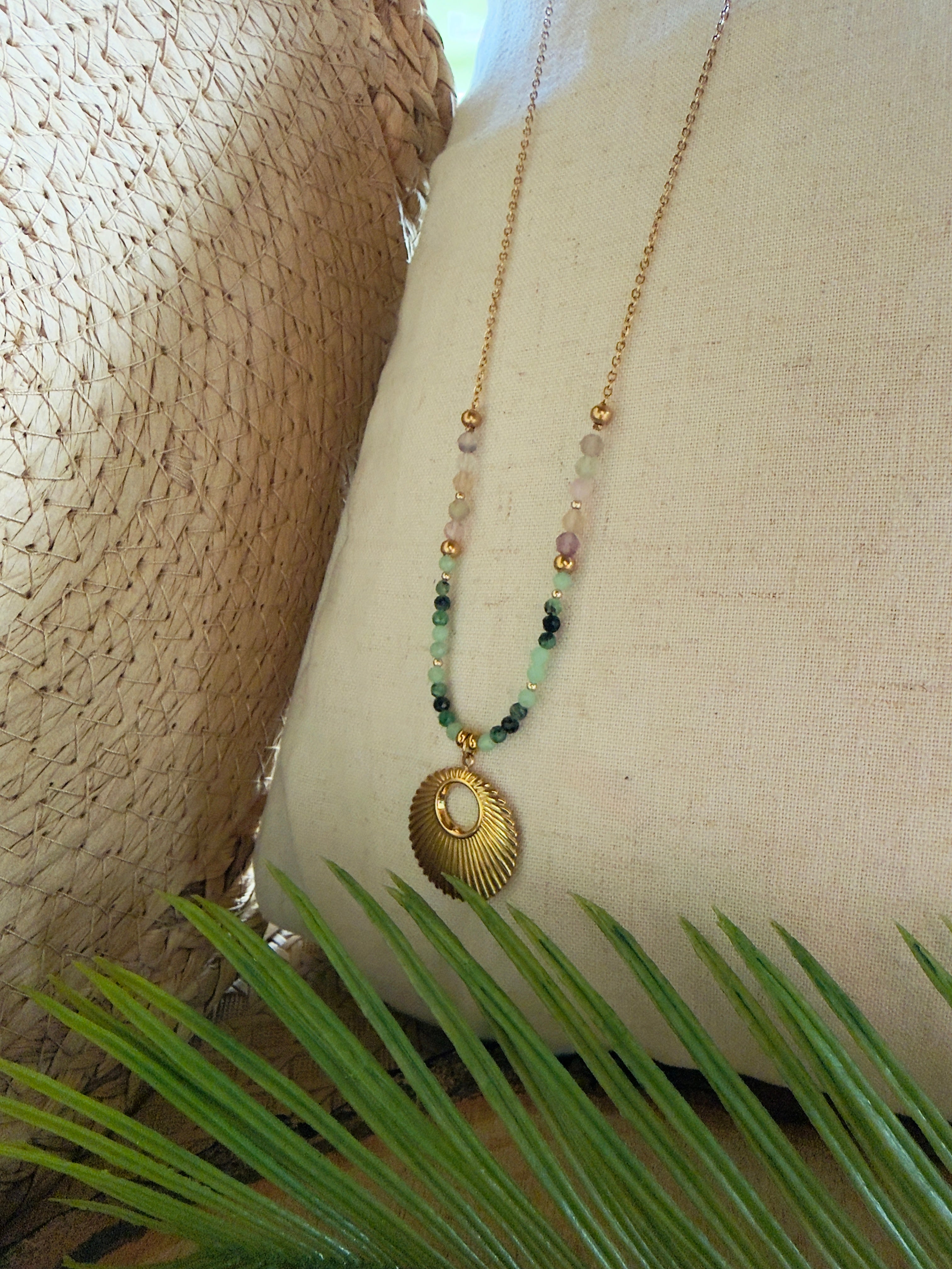 Collier Luma – Zoïsite, jade et fluorine