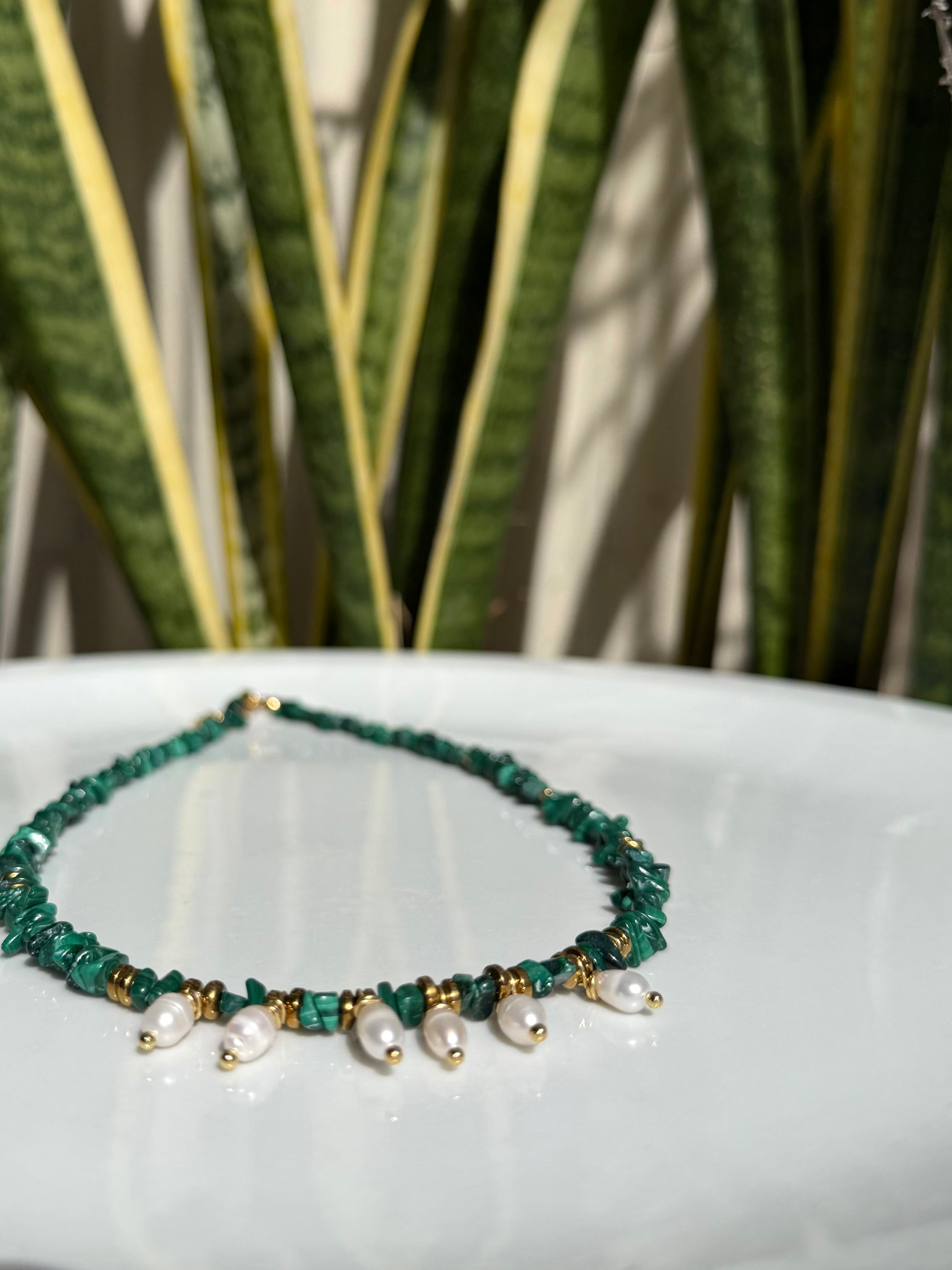 Malachite et perles d’eau douce