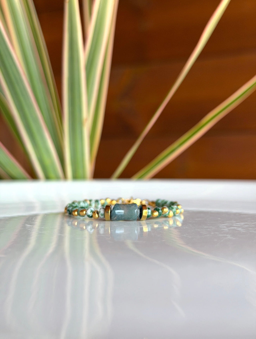 Bracelet Jaspe vert et agate mousse