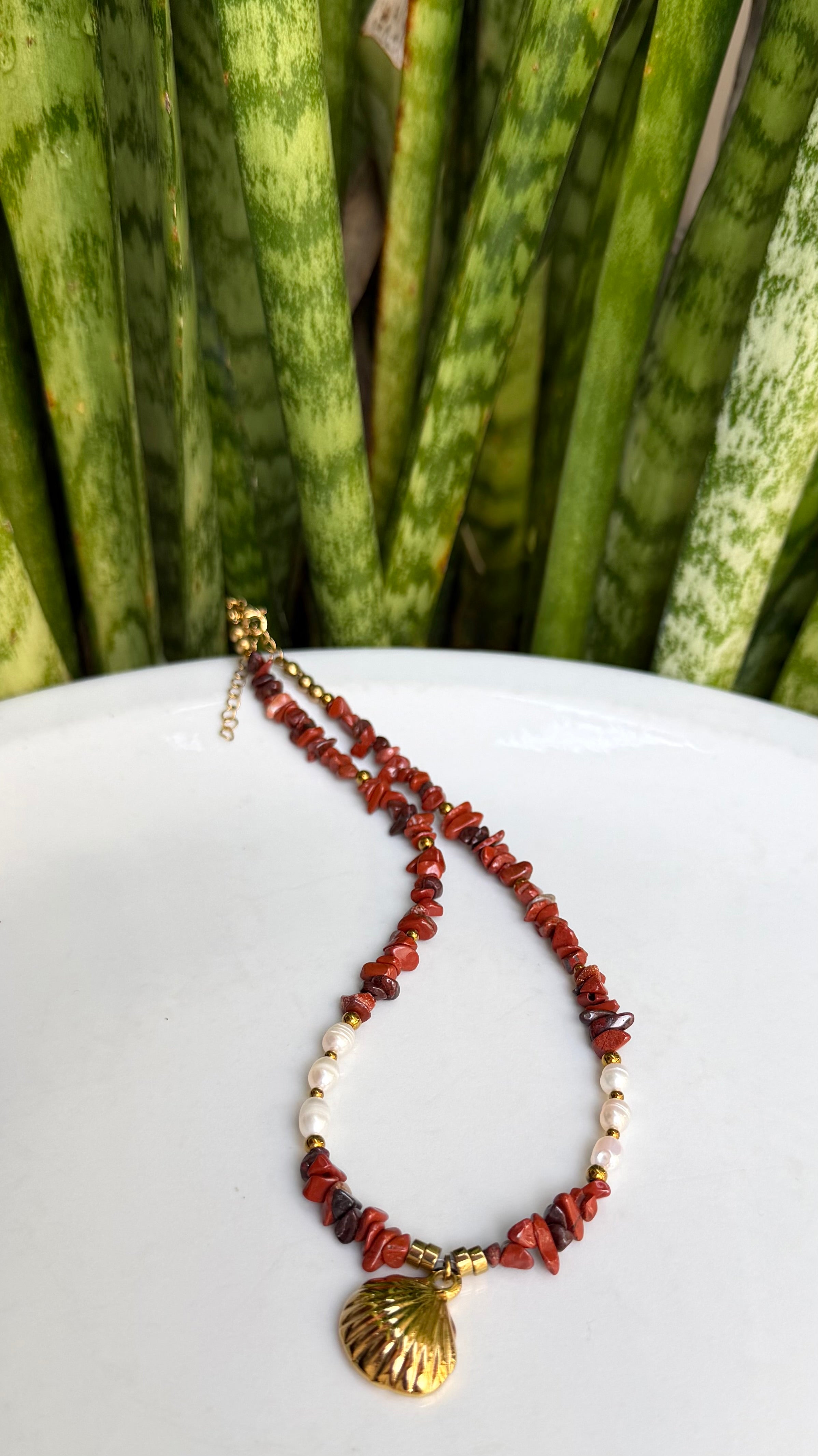 Collier Jaspe Rouge & Perles d’Eau Douce