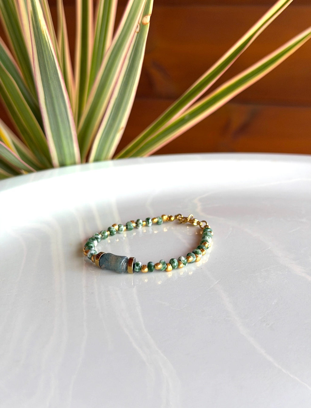 Bracelet Jaspe vert et agate mousse