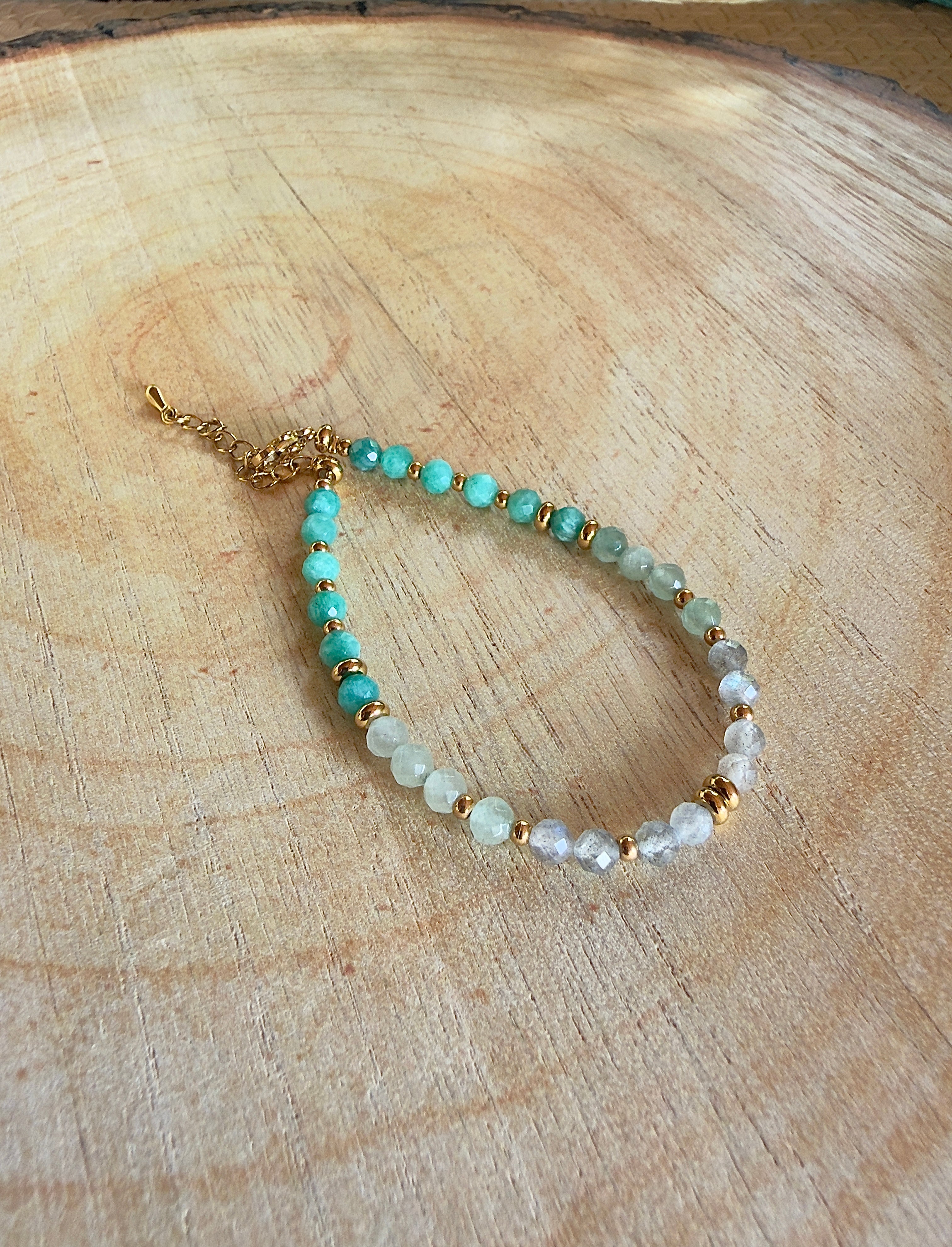 Bracelet en pierres naturelles amazonite, aventurine et labradorite – Naïra