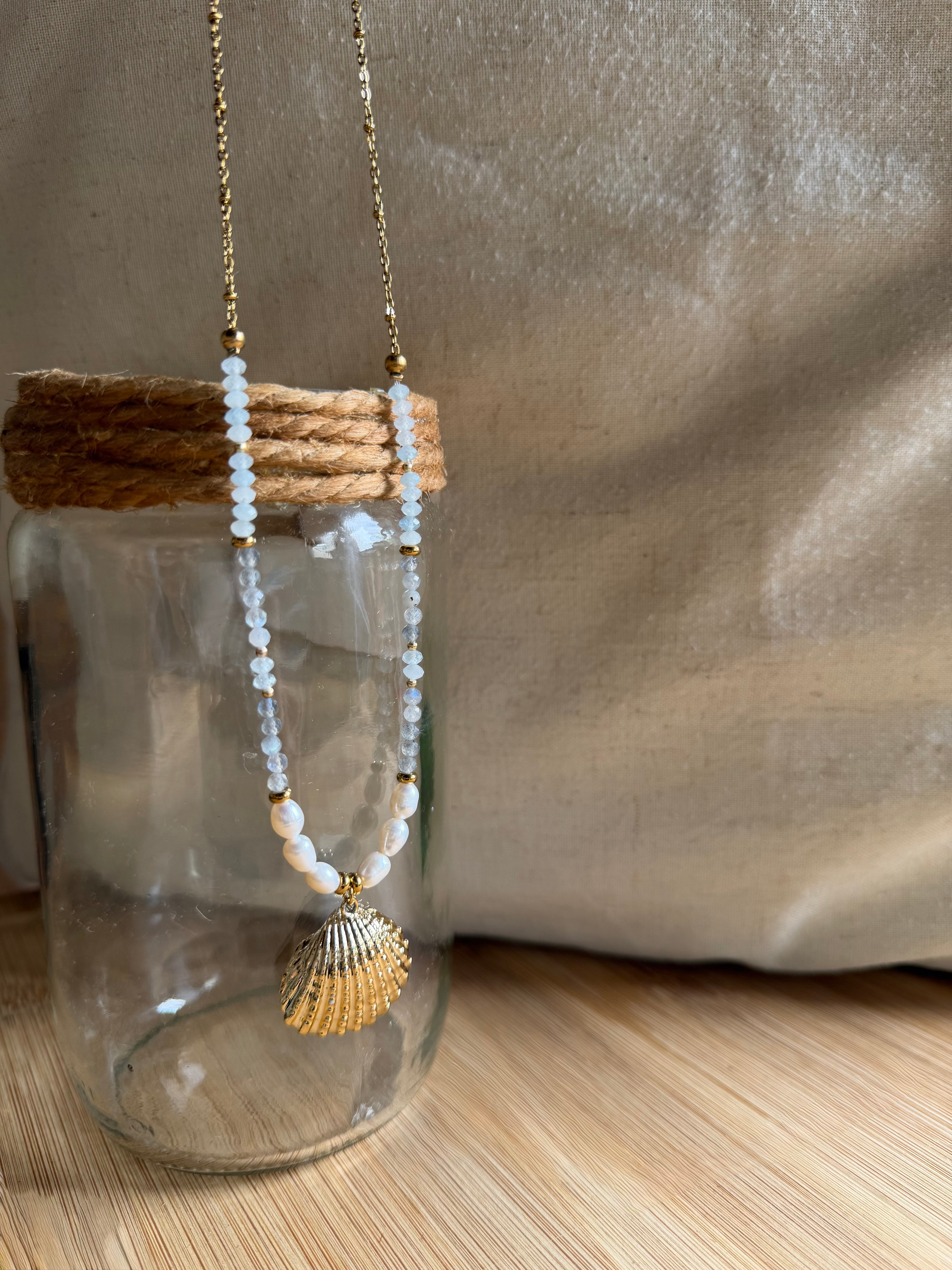 ✨ Collier Azura – Perles d’Eau Douce, Labradorite & Aigue-Marine