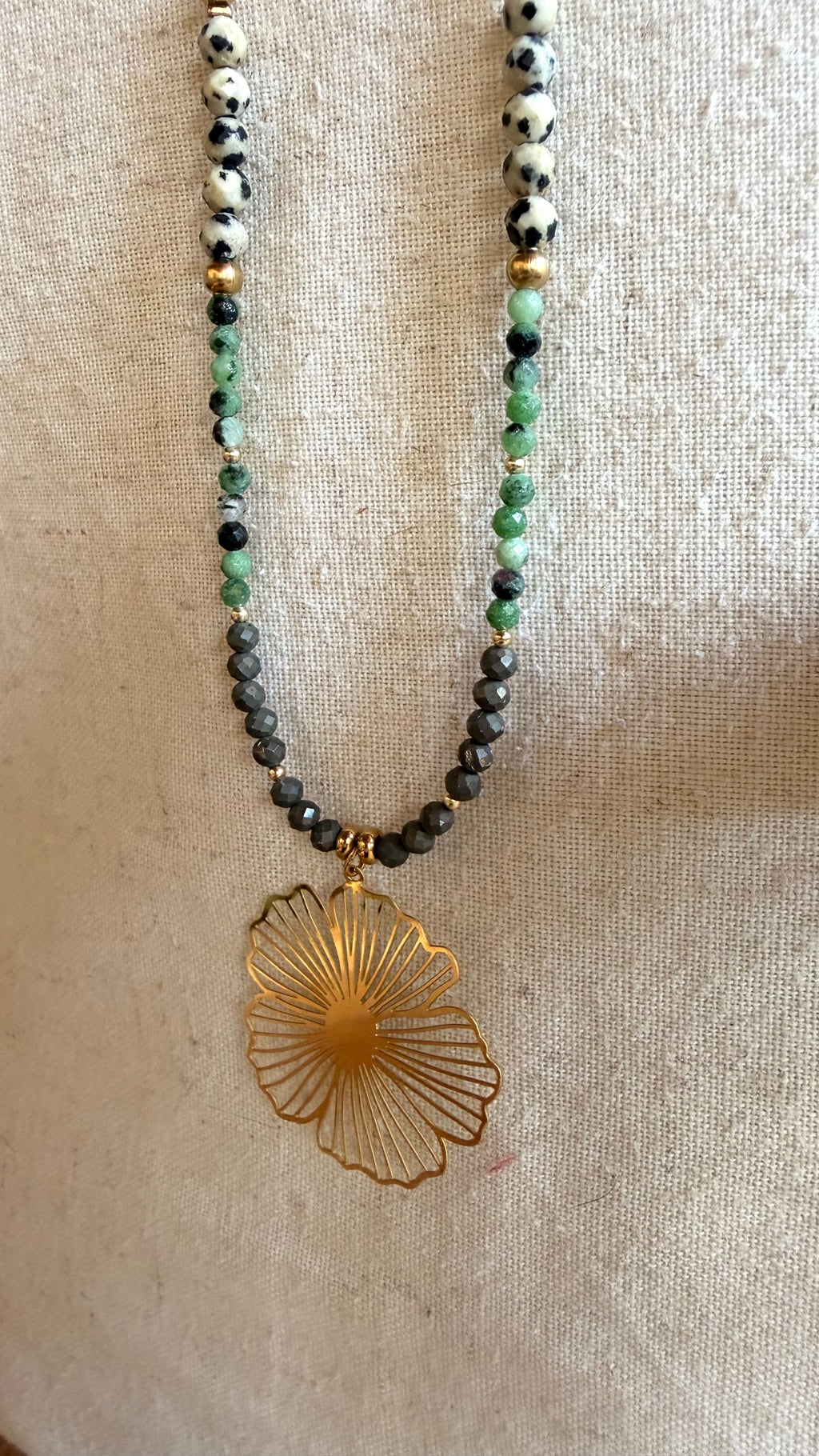 Collier Lyséa - Jaspe Dalmatien - Zoïsite - Pyrite