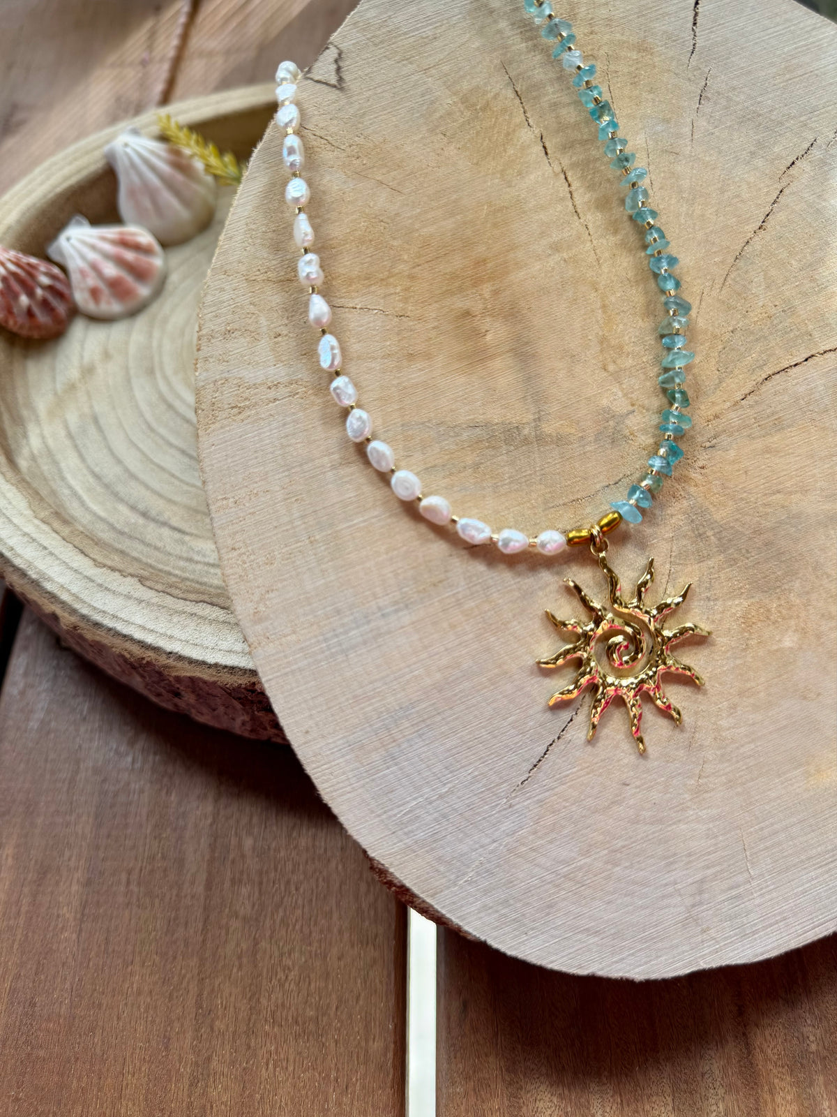 Collier Apatite Bleue & Perles d’Eau Douce – Soleil