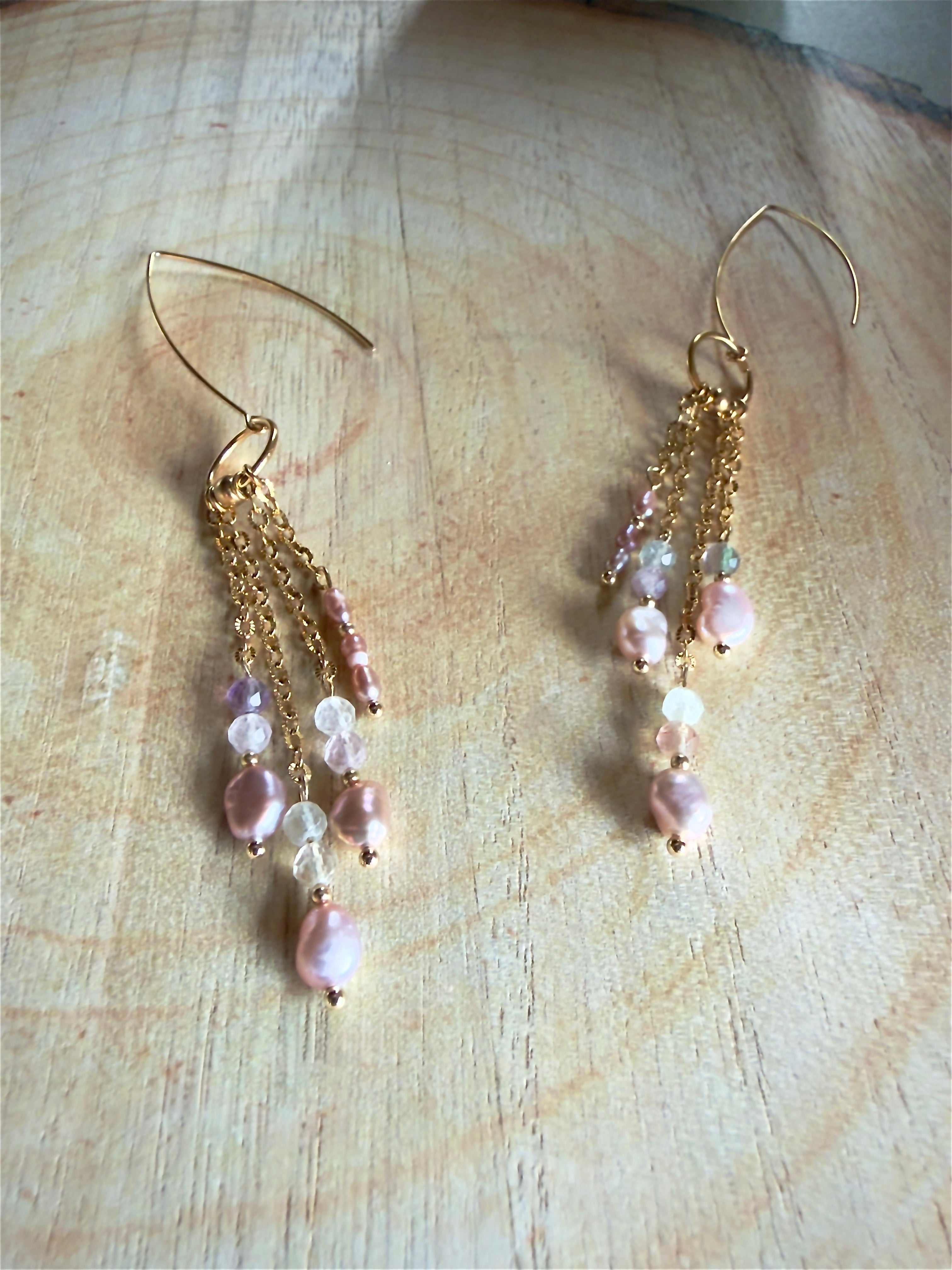 Boucles d’oreilles Liora – Fluorite et perles d’eau douce