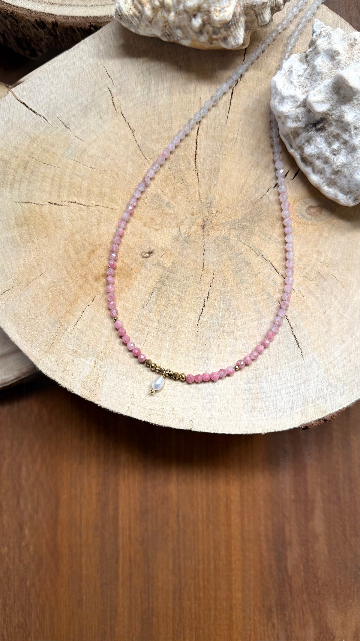 Collier Rhodonite & Perle d’eau douce