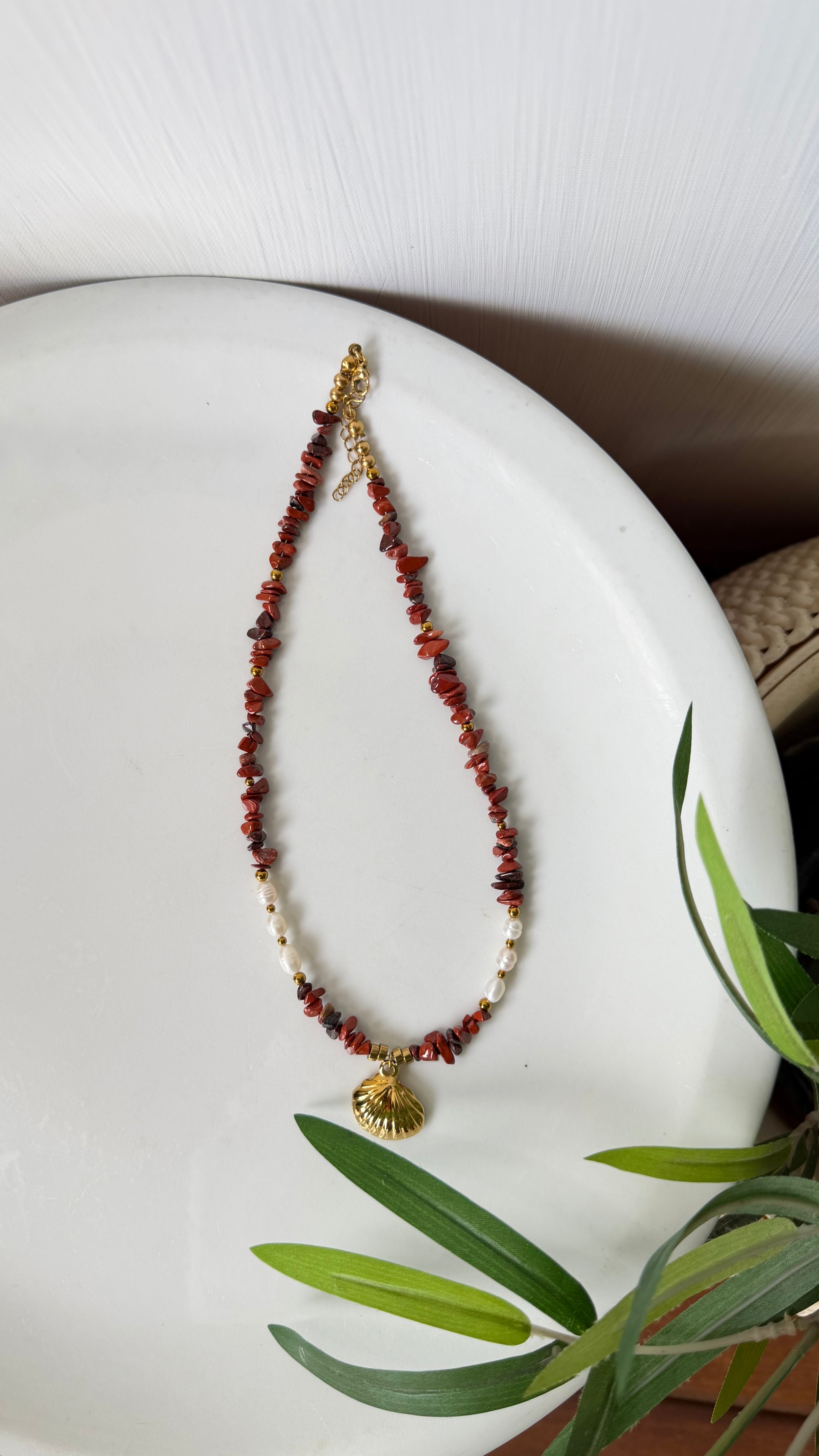 Collier Jaspe Rouge & Perles d’Eau Douce
