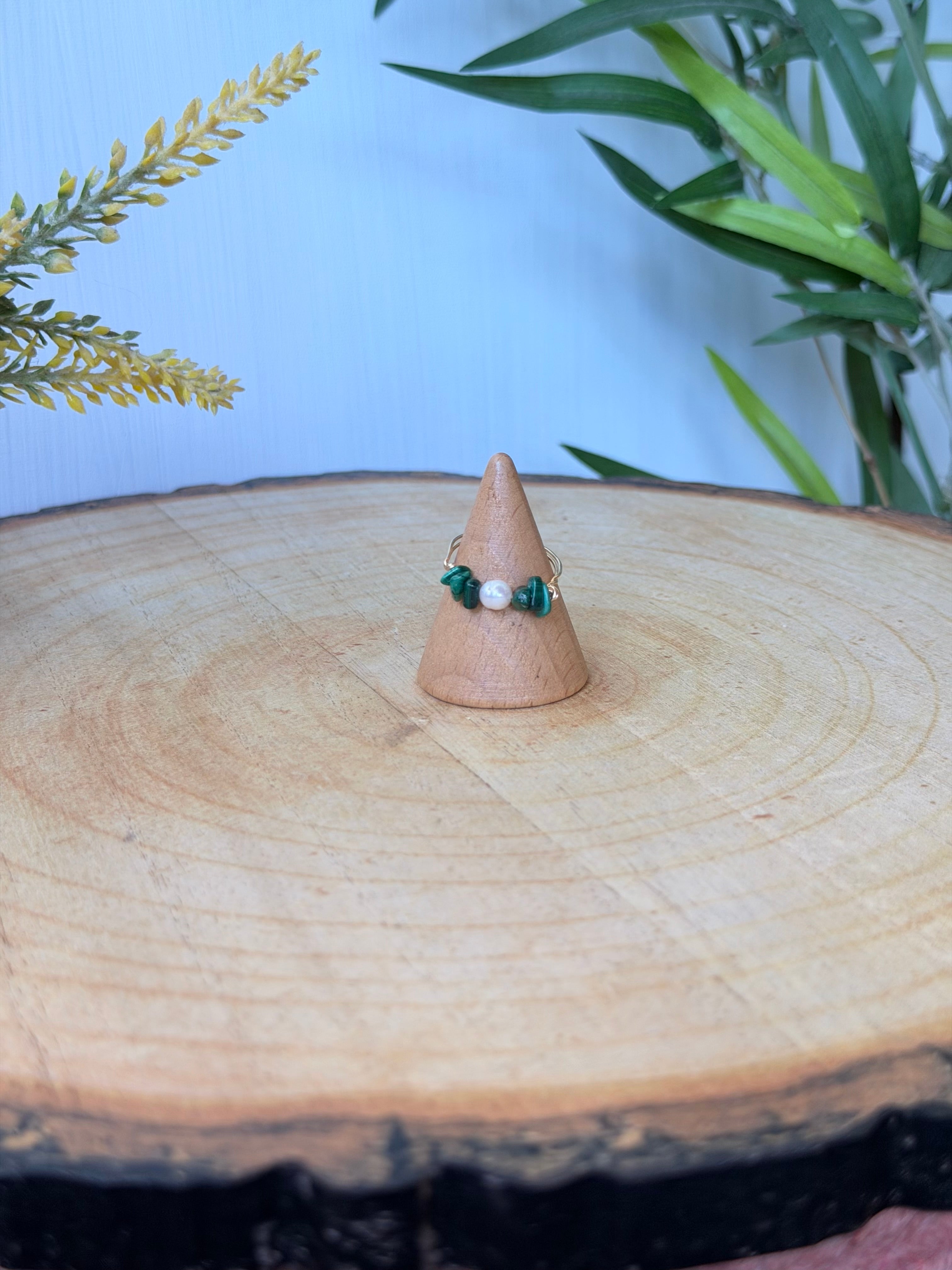 Bague Malachite & Perle d'Eau Douce