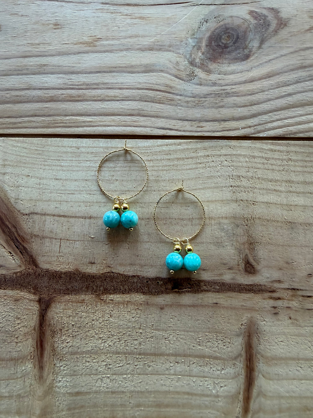 Boucles d’oreilles Amazonite & Hématite Dorée