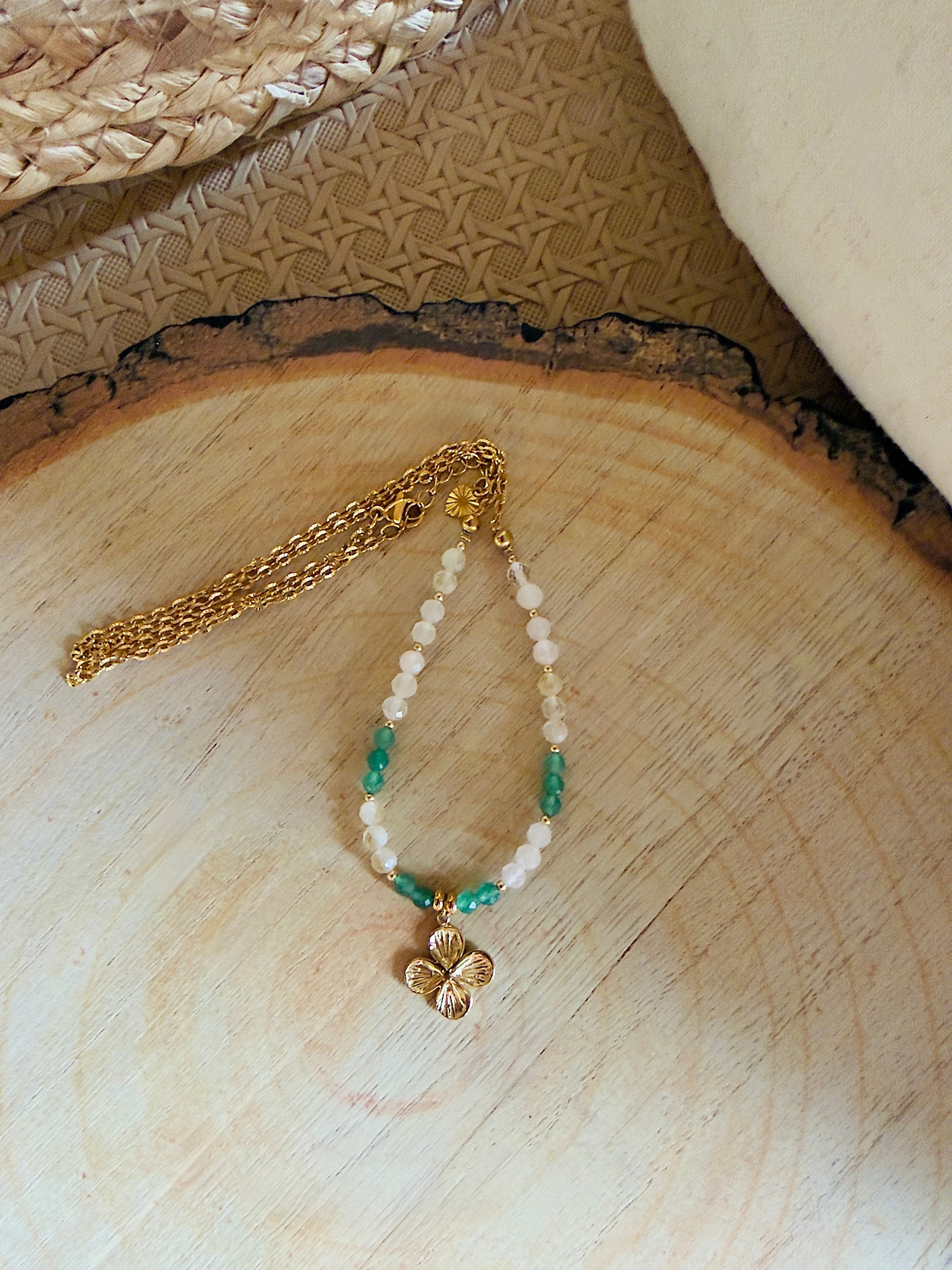 Collier Mila – Aventurine verte, quartz rose et citrine