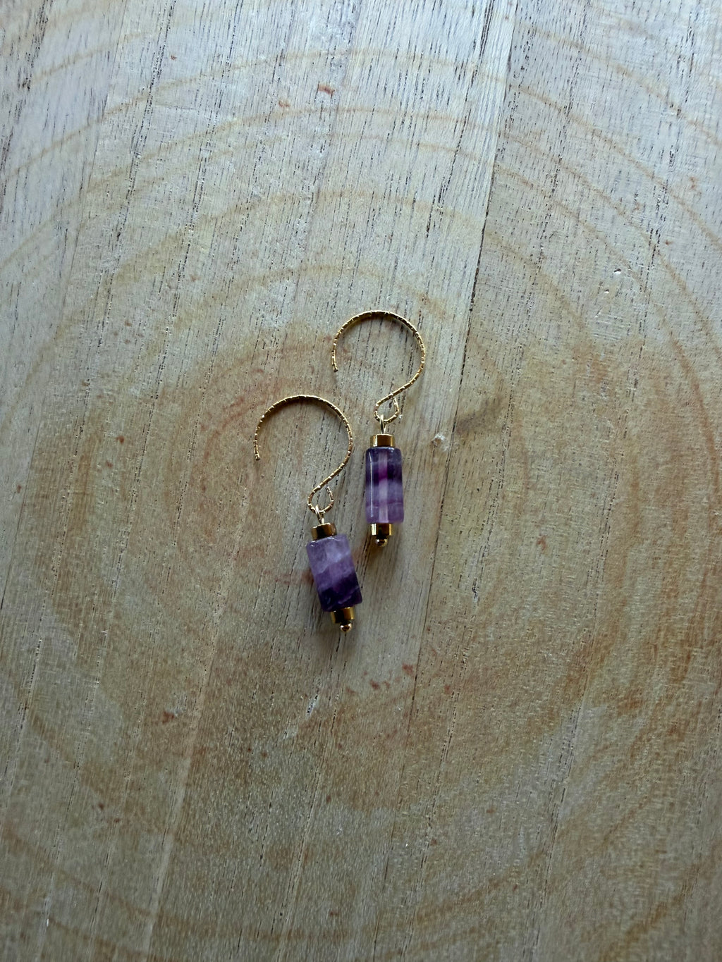 Boucles d’oreilles Fluorite Tube & Hématite Dorée