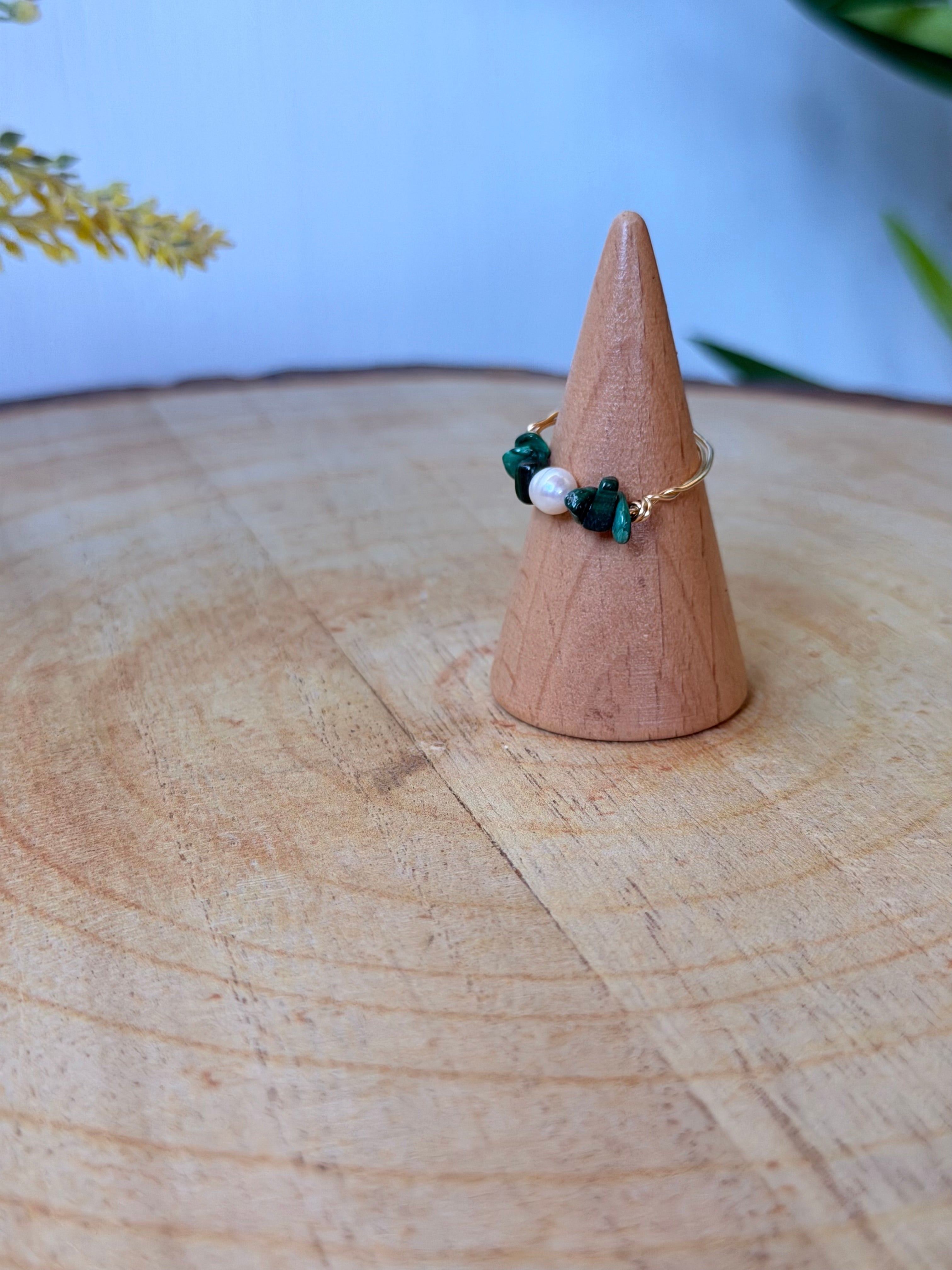 Bague Malachite & Perle d'Eau Douce