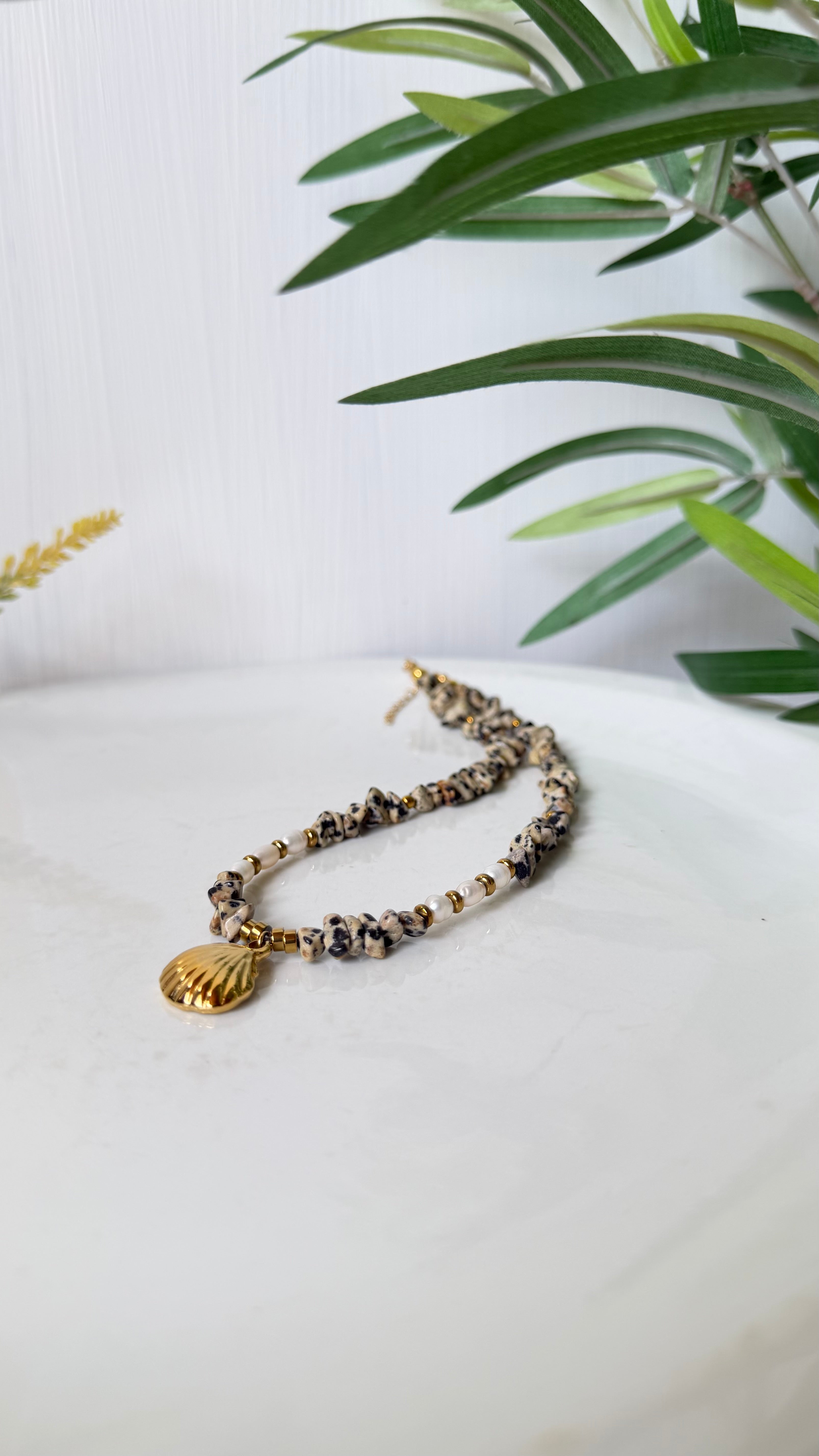 Collier Jaspe Dalmatien & Perles d’Eau Douce