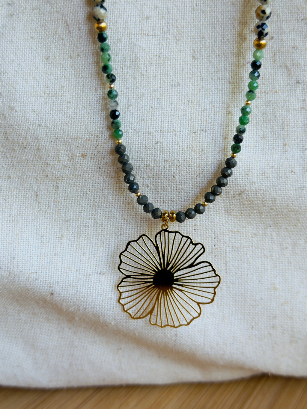 Collier Lyséa - Jaspe Dalmatien - Zoïsite - Pyrite