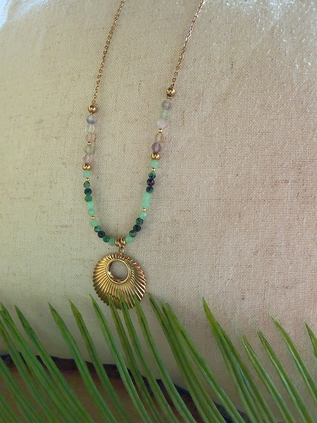 Collier Luma – Zoïsite, jade et fluorine