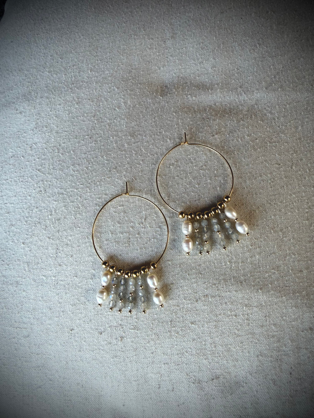 Boucles d’oreilles Lina – Perle d’eau douce et labradorite