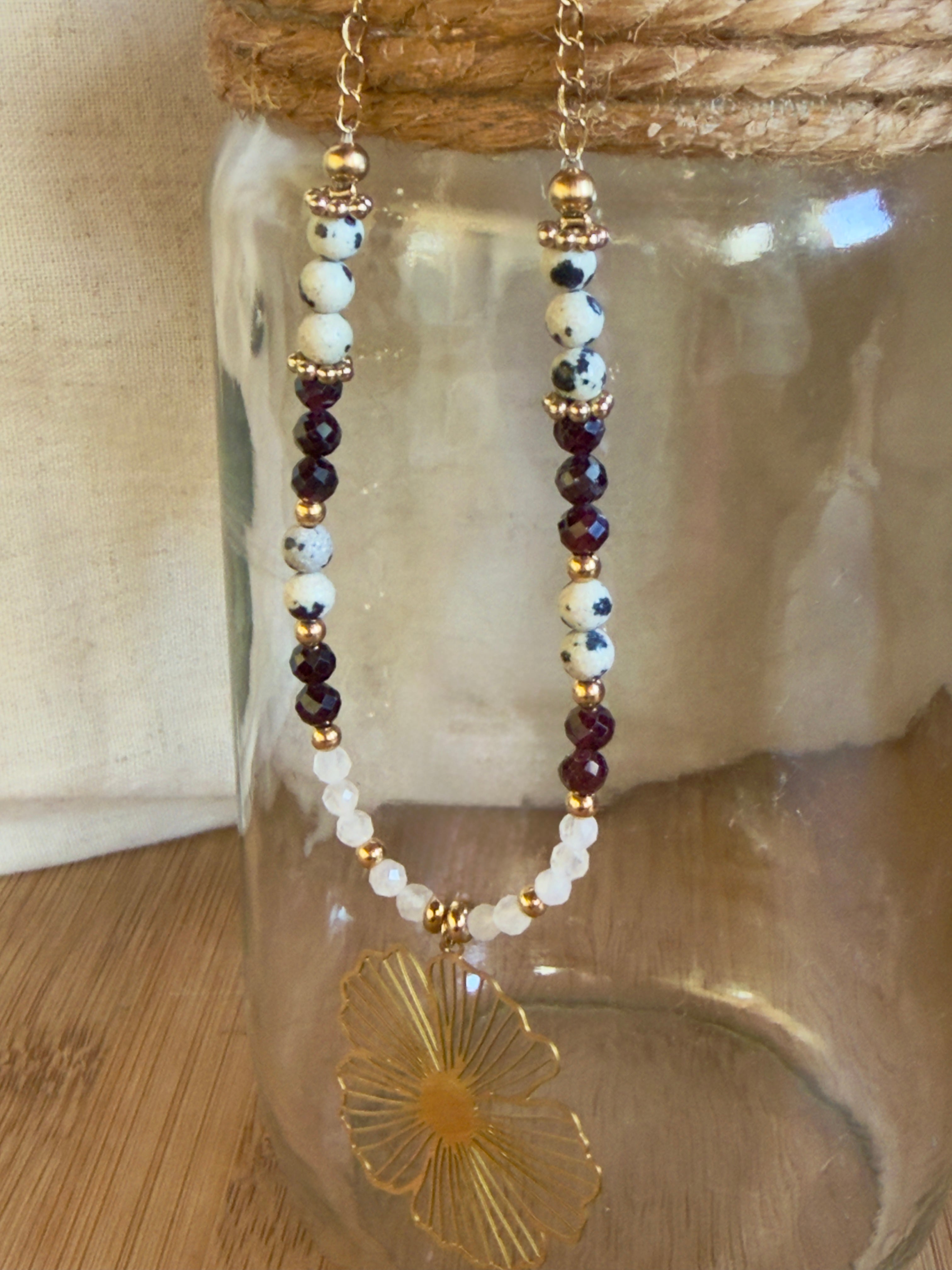 Collier Azélie - Grenat - Jaspe Dalmatien - Quartz Rose