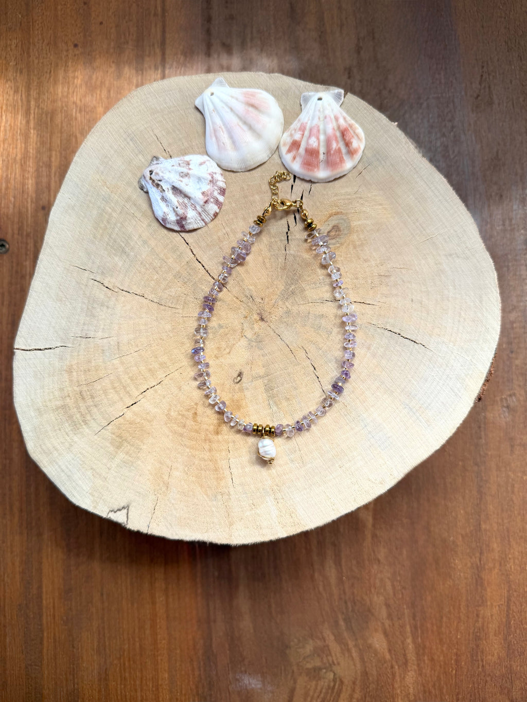 Chaîne de Cheville Améthyste & Perles d’Eau Douce